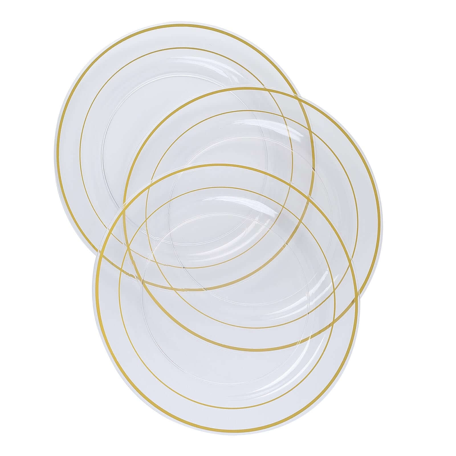 Hot Deal! 10-Pack of Clear Plastic Dinner Plates with Elegant Gold Rim - Ideal Disposable Party Plates (10-inch)