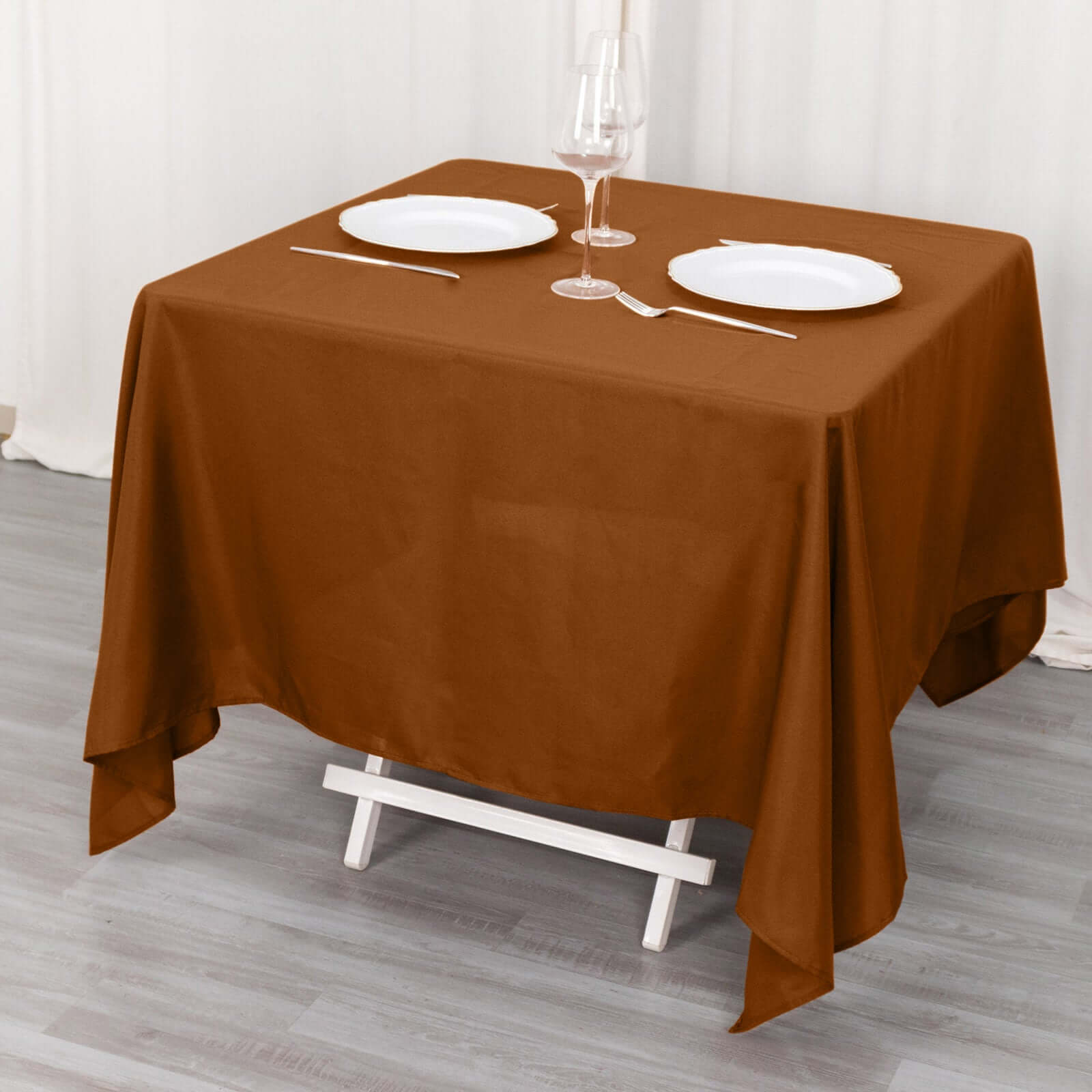 Wrinkle-Resistant & Durable 70x70 Polyester Tablecloth in Cinnamon Brown - Ideal for Events
