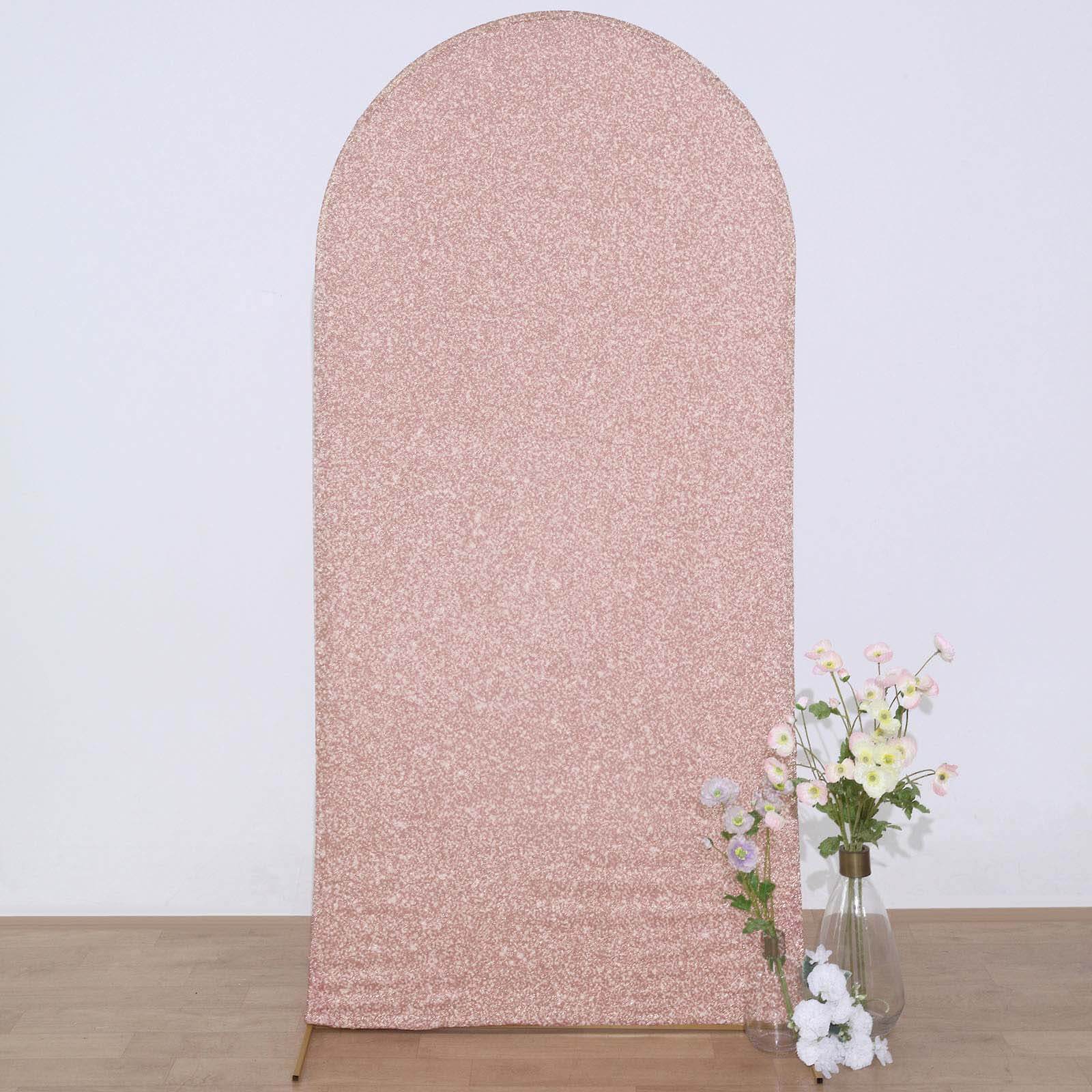 Special Offer! 7ft Rose Gold Shimmer Tinsel Spandex Backdrop Cover for Round Top Wedding Arch