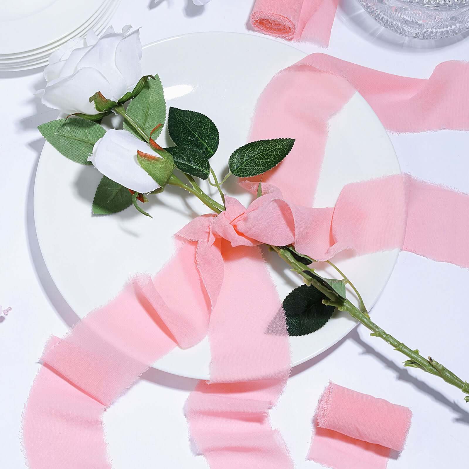 2-Pack Pink Silk-Like Chiffon Linen Ribbon Rolls for Bouquets, Wrapping, and Decor - 6 Yards Each!