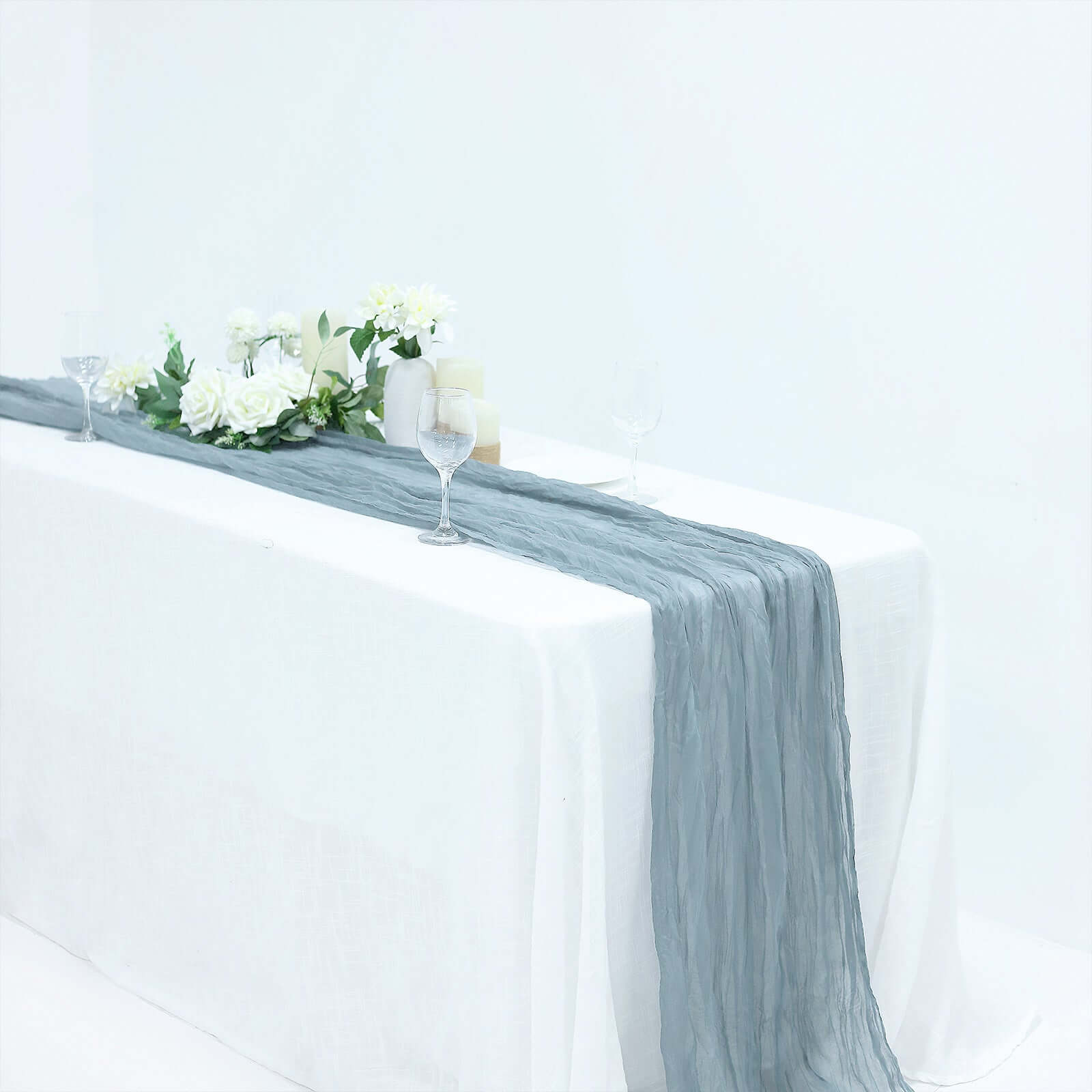 Special Offer! Rustic Boho Style Dusty Blue Gauze Cheesecloth 10ft Table Runner