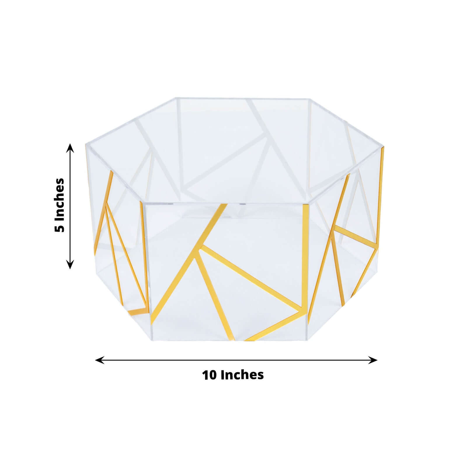 10x5 Clear and Gold Acrylic Hexagonal Cake Stand for Decorative Event Display