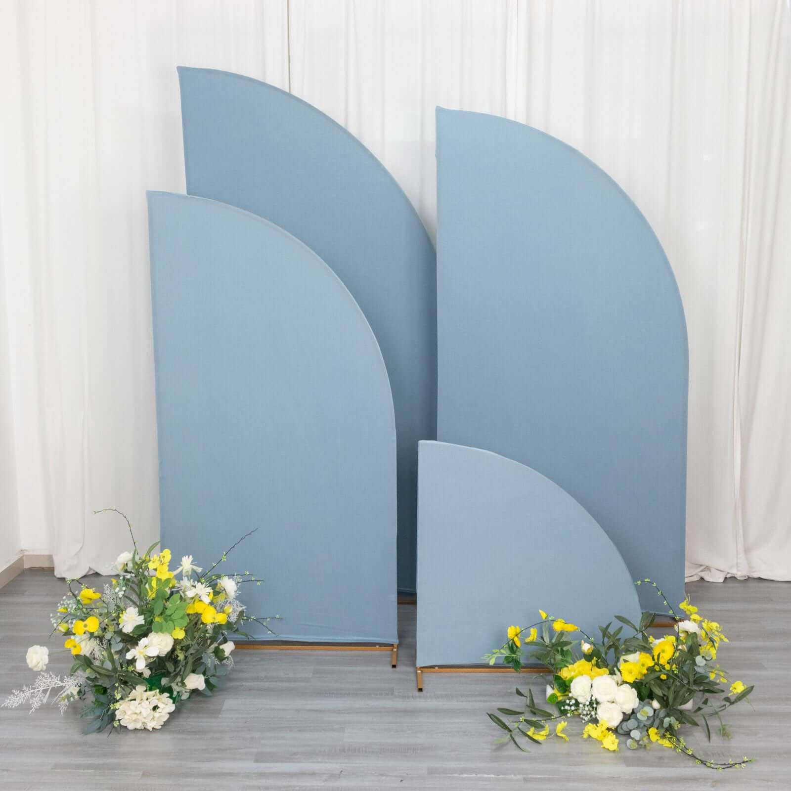 4-Piece Matte Dusty Blue Spandex Half Moon Wedding Arch Backdrop Covers in Various Sizes