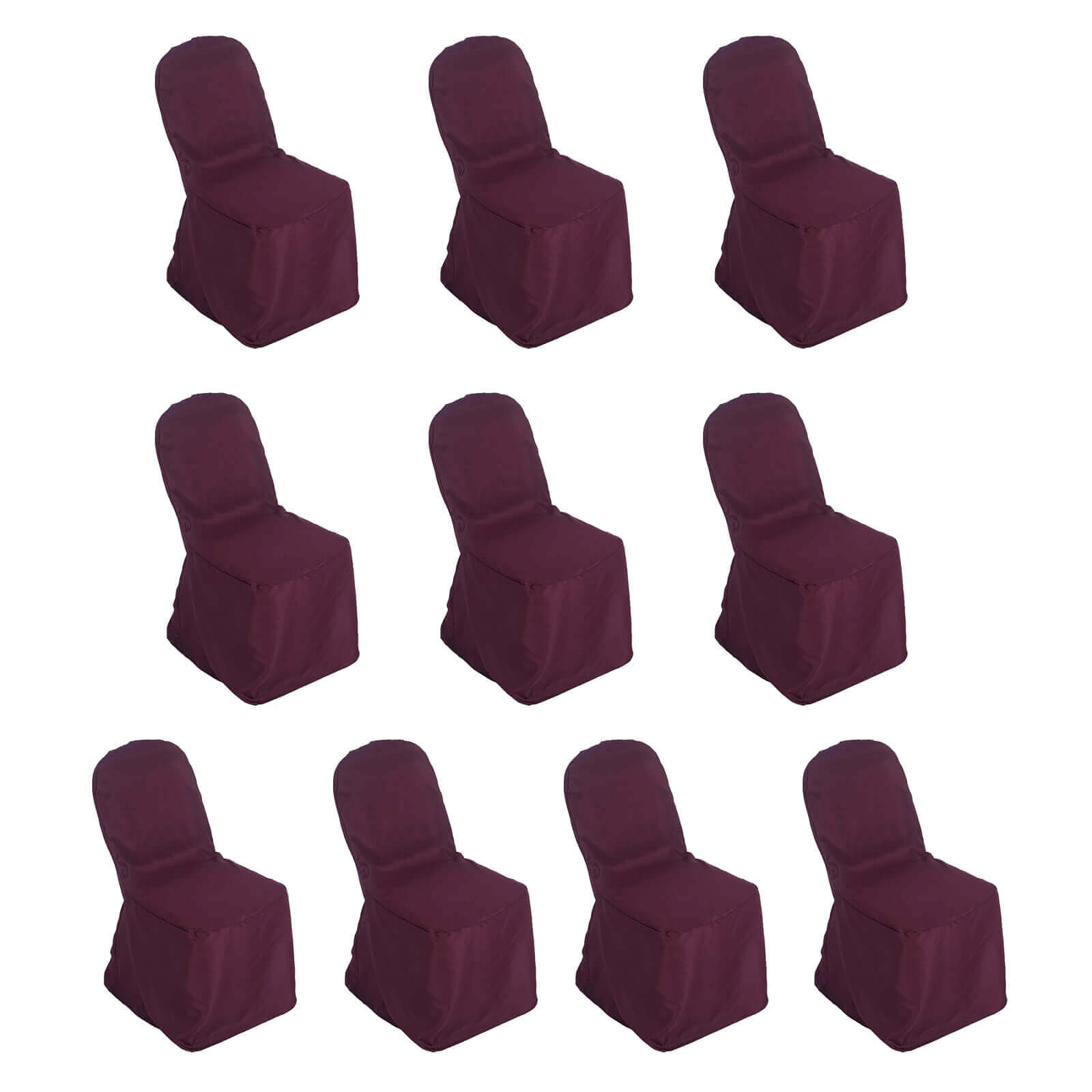 10-Pack Burgundy Polyester Chair Covers for Banquet Chairs - Stain-Resistant & Reusable