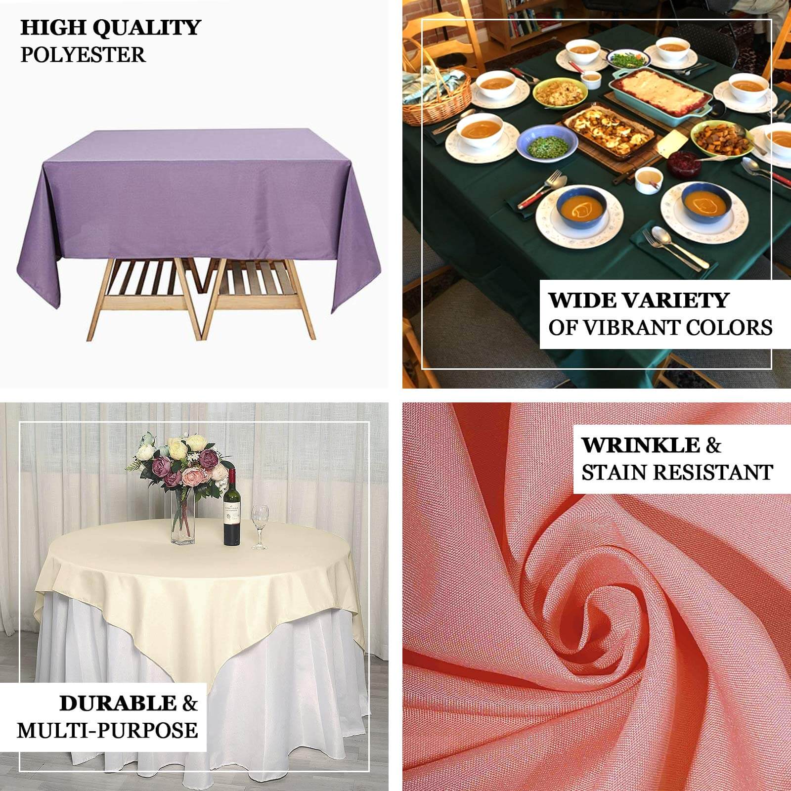 Hot! Wrinkle-Resistant & Durable 70x70 Burgundy Polyester Square Tablecloth