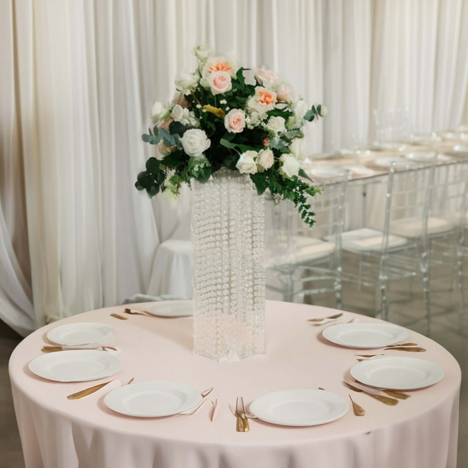 Clear Acrylic Flower Pedestal Vase with Crystal Beads - Ideal Durable Wedding Table Centerpiece, 24 Inches