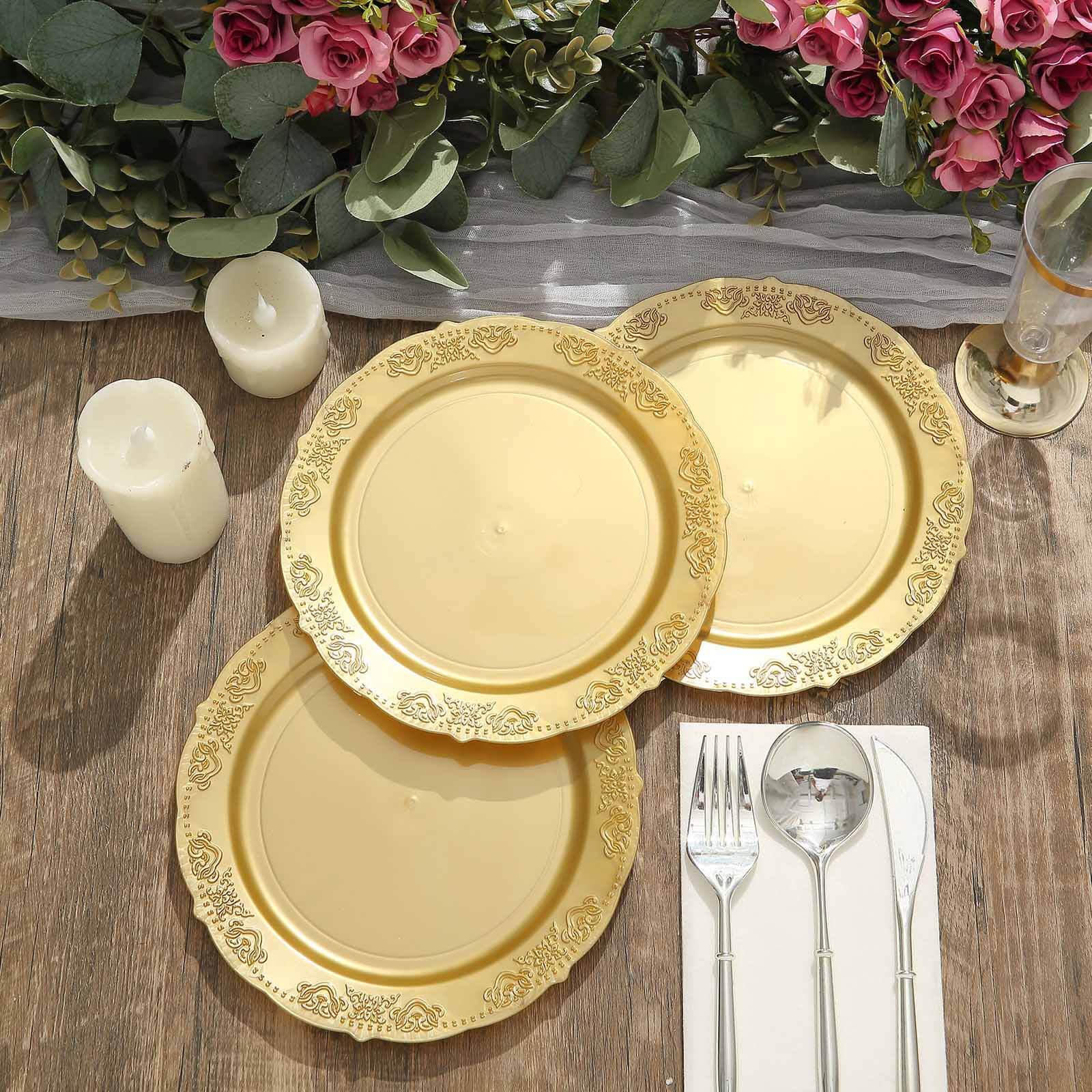Hot Deal! 10-Pack Gold Embossed Scalloped Edge Plastic Round 7.5