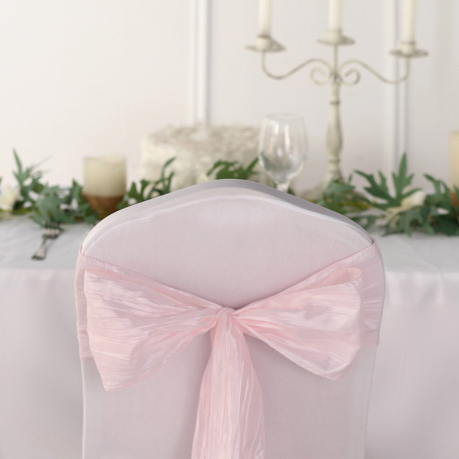 5-Piece Blush Accordion Crinkle Taffeta Chair Sashes, 6x106 - Ideal for Weddings & Gatherings
