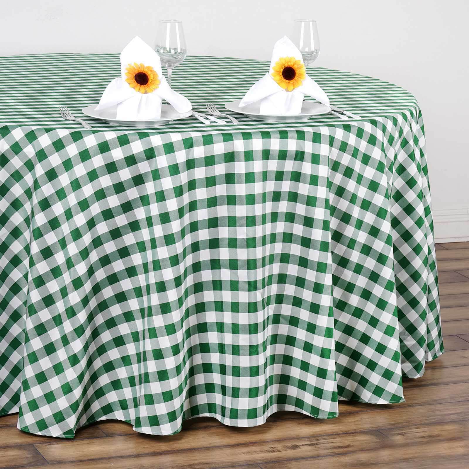 Seamless White/Green Checkered Buffalo Plaid 120' Polyester Round Tablecloth