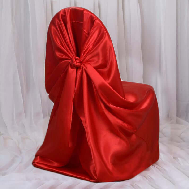 Red Satin Self-Tie Chair Cover - Universal Fit for Various Chairs, Durable and Stylish