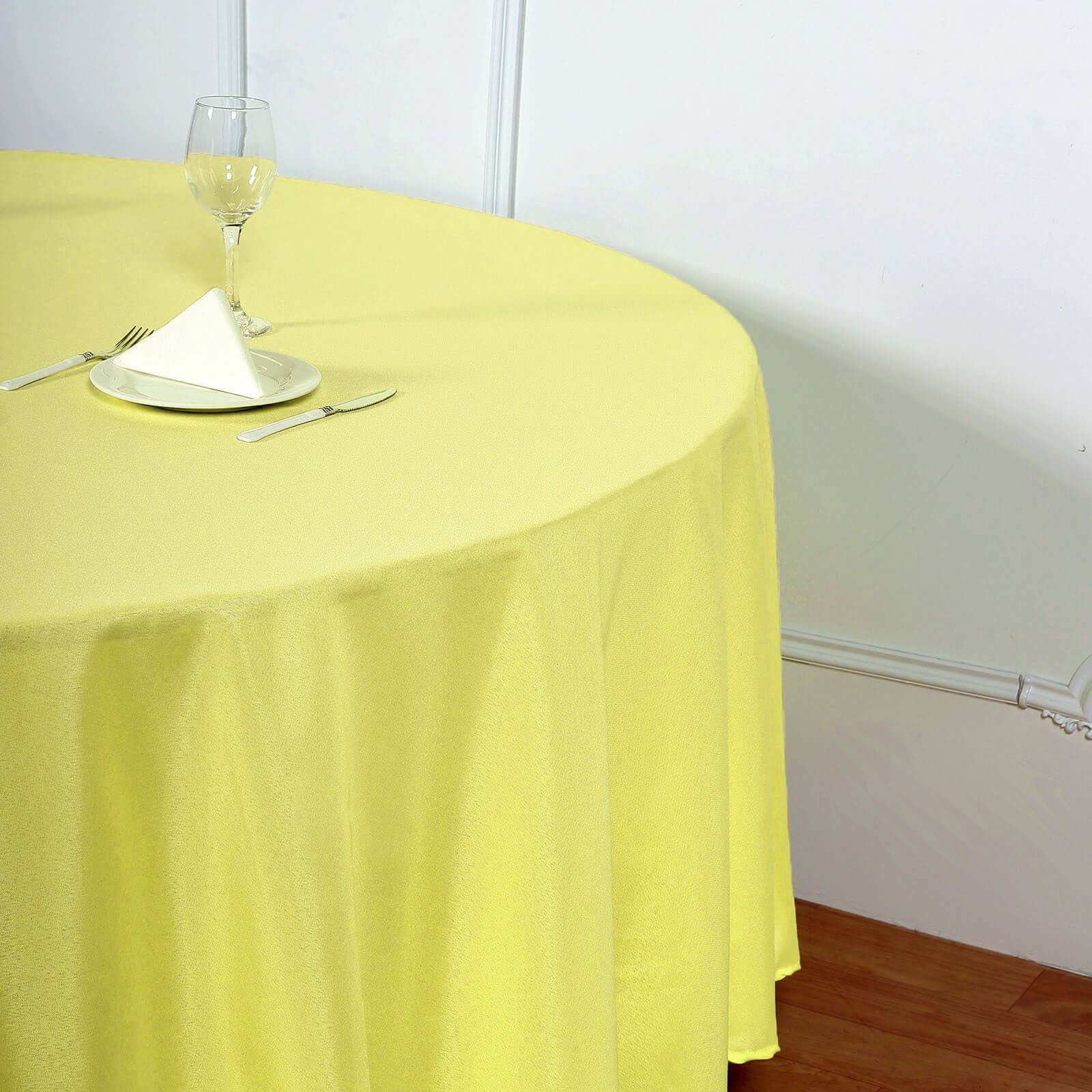 Wrinkle-Resistant Yellow Polyester 108-Inch Round Tablecloth