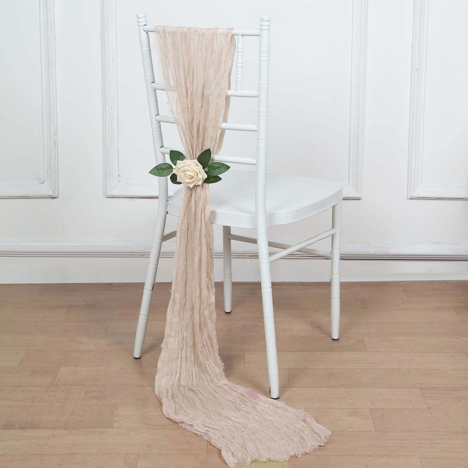 Hot Sale! 5-Piece Nude Beige Cheesecloth Gauze Chair Sashes for Boho Decor