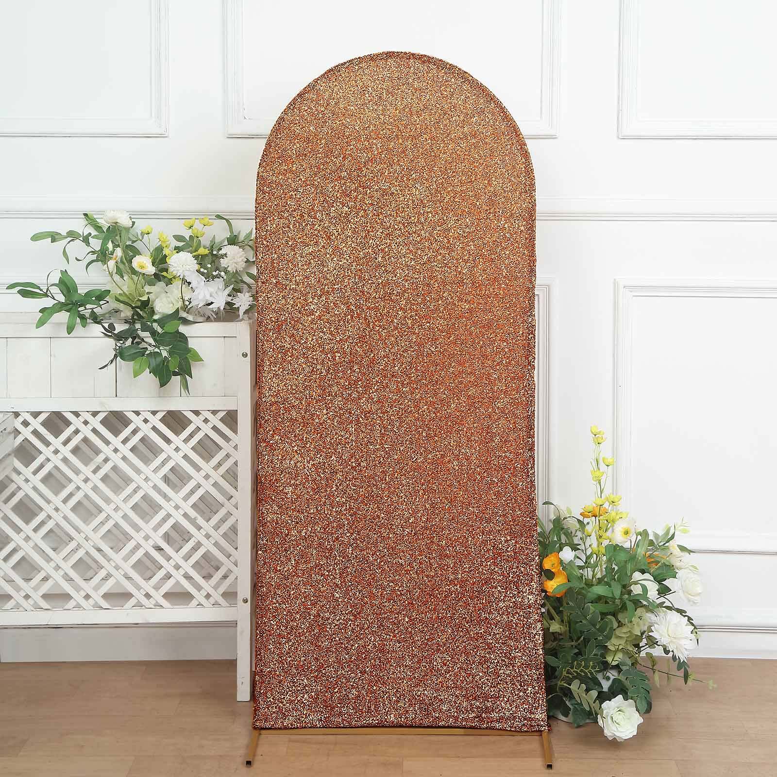 Hot Sale! 5ft Antique Gold Shimmer Tinsel Spandex Backdrop Cover for Round Top Wedding Arch