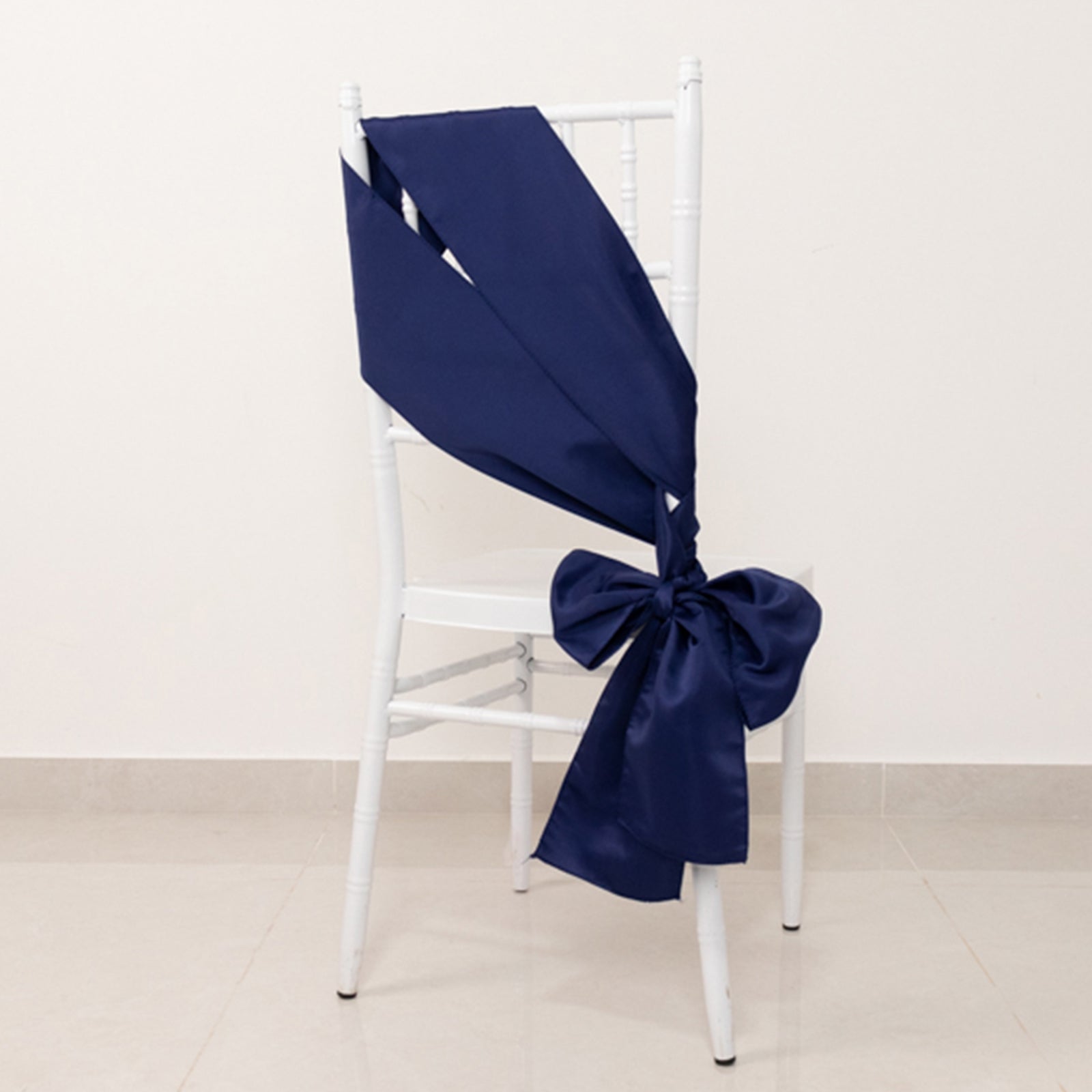 Navy Blue Lamour Satin 6x106 Chair Sashes - Set of 5 Reusable Decorative Bows