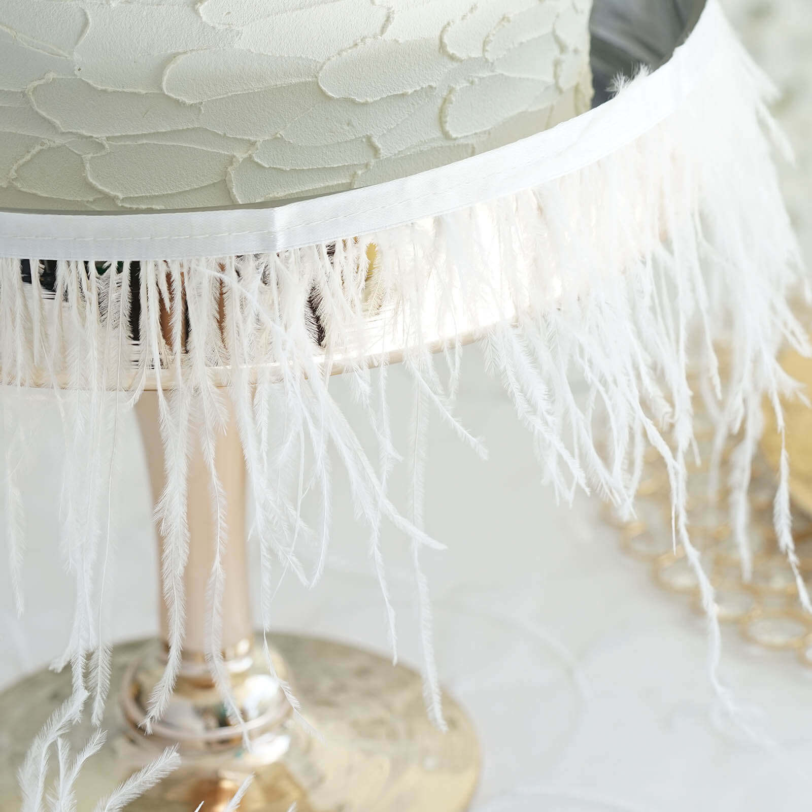 Exclusive 39-Inch White Real Ostrich Feather Fringe Trim with Satin Ribbon Tape for DIY Crafts