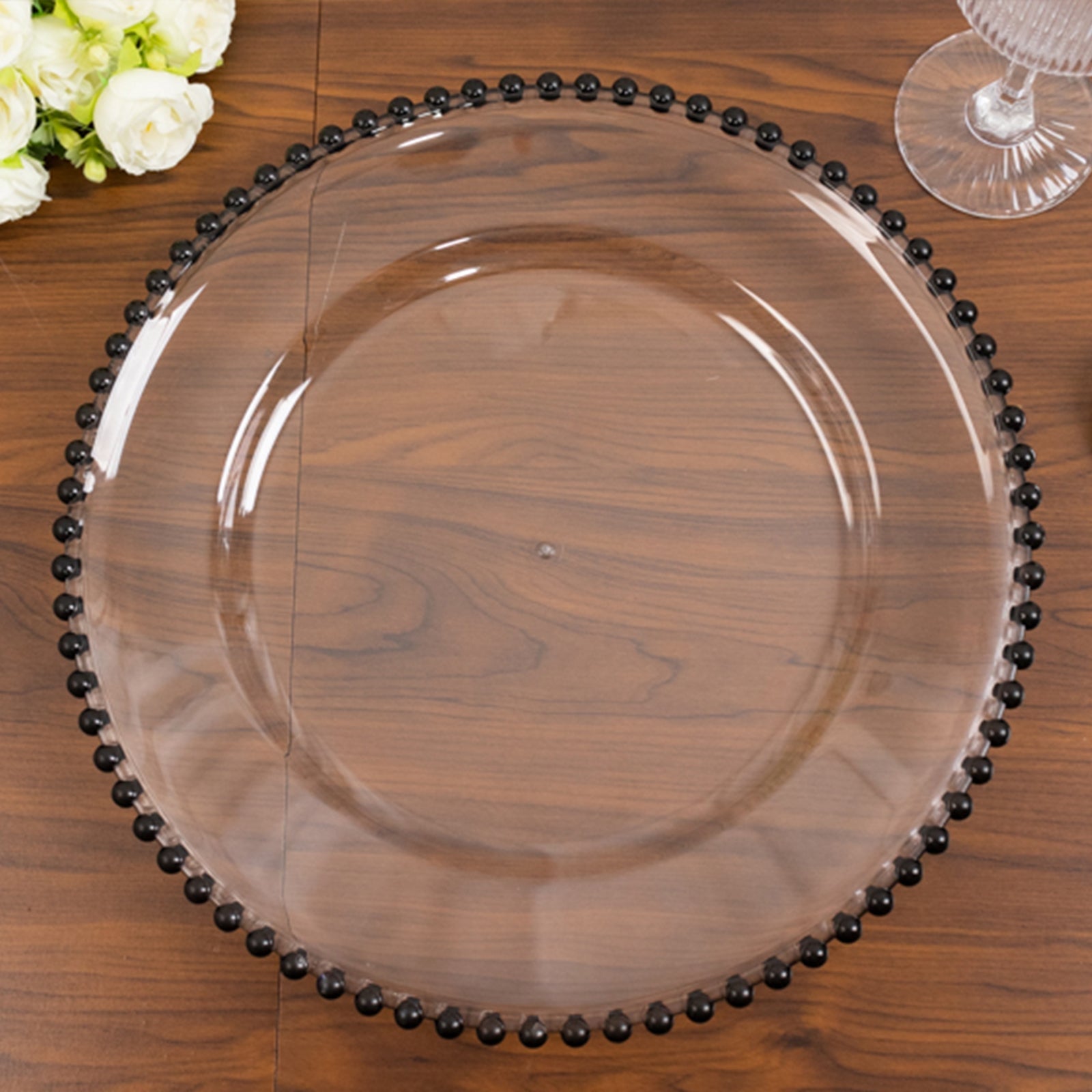 Hot Deal! 6-Pack 13-Inch Clear Acrylic Round Charger Plates with Black Beaded Rim for Dinner Parties