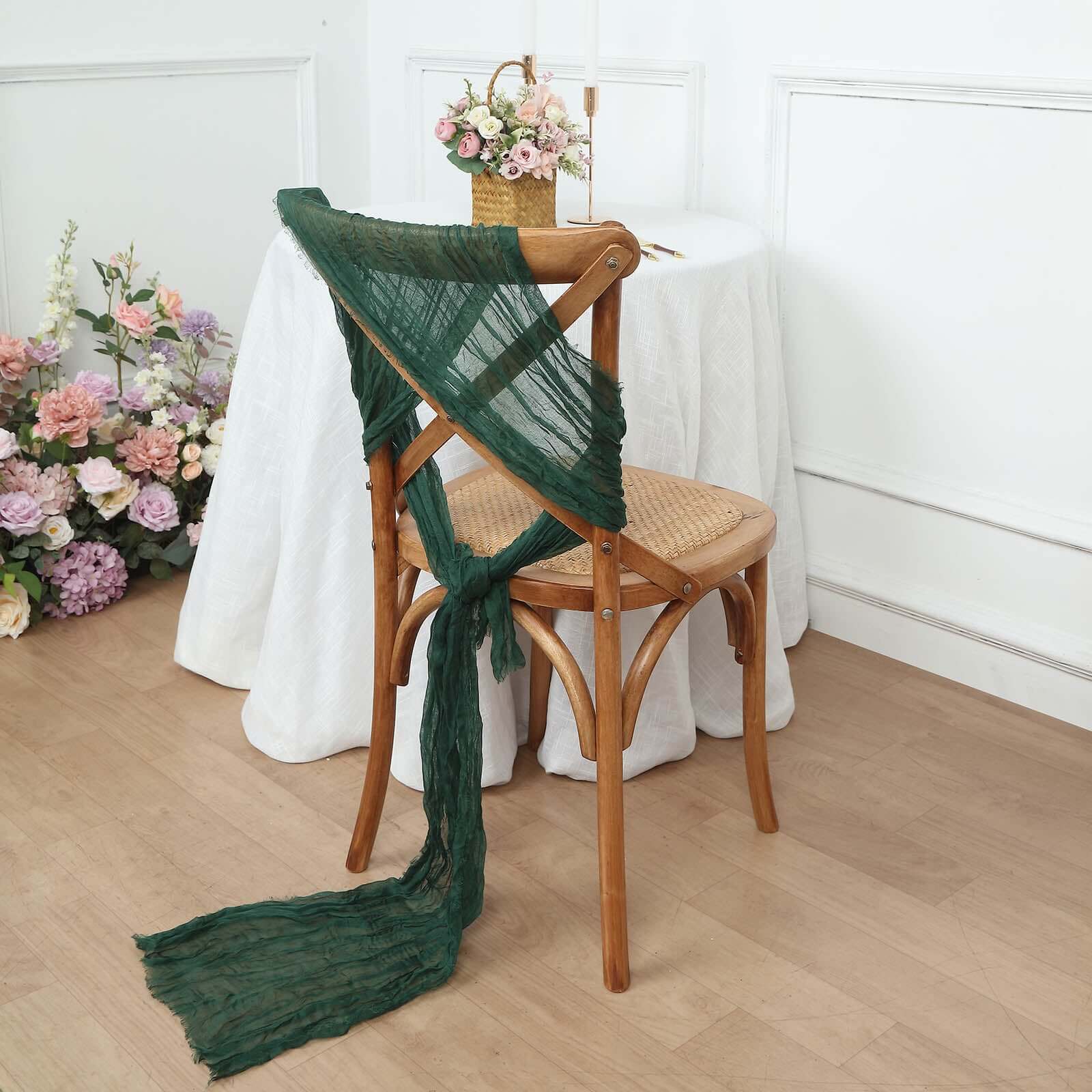 5-Pack Hunter Emerald Green Cheesecloth Chair Sashes - Ideal Boho Decor