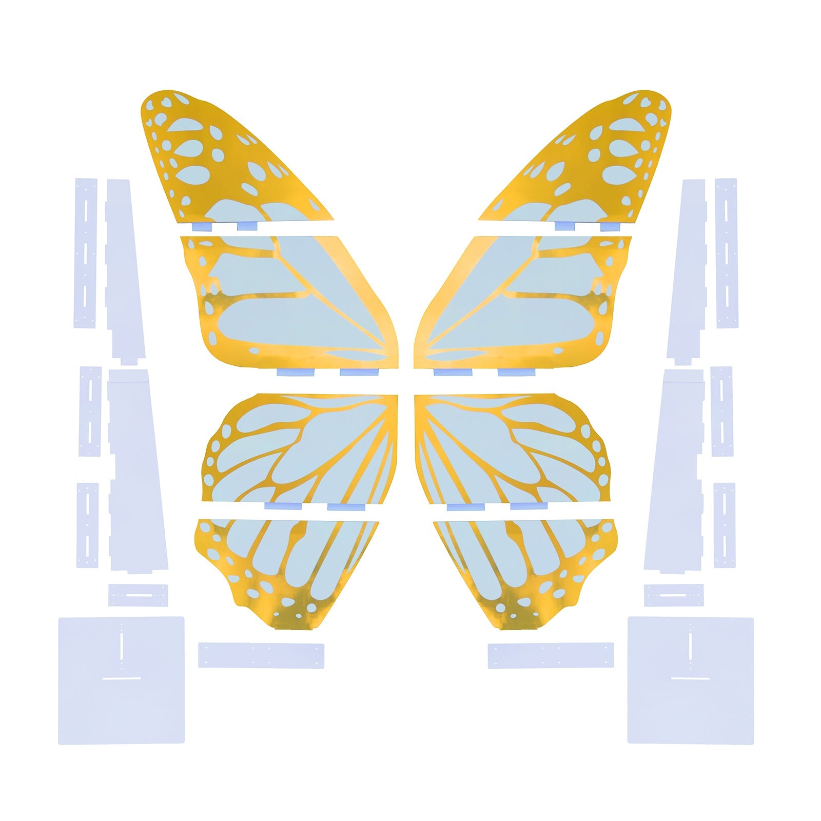 6.5ft Free-Standing Glossy White Gold Monarch Butterfly Wings Backdrop for Party