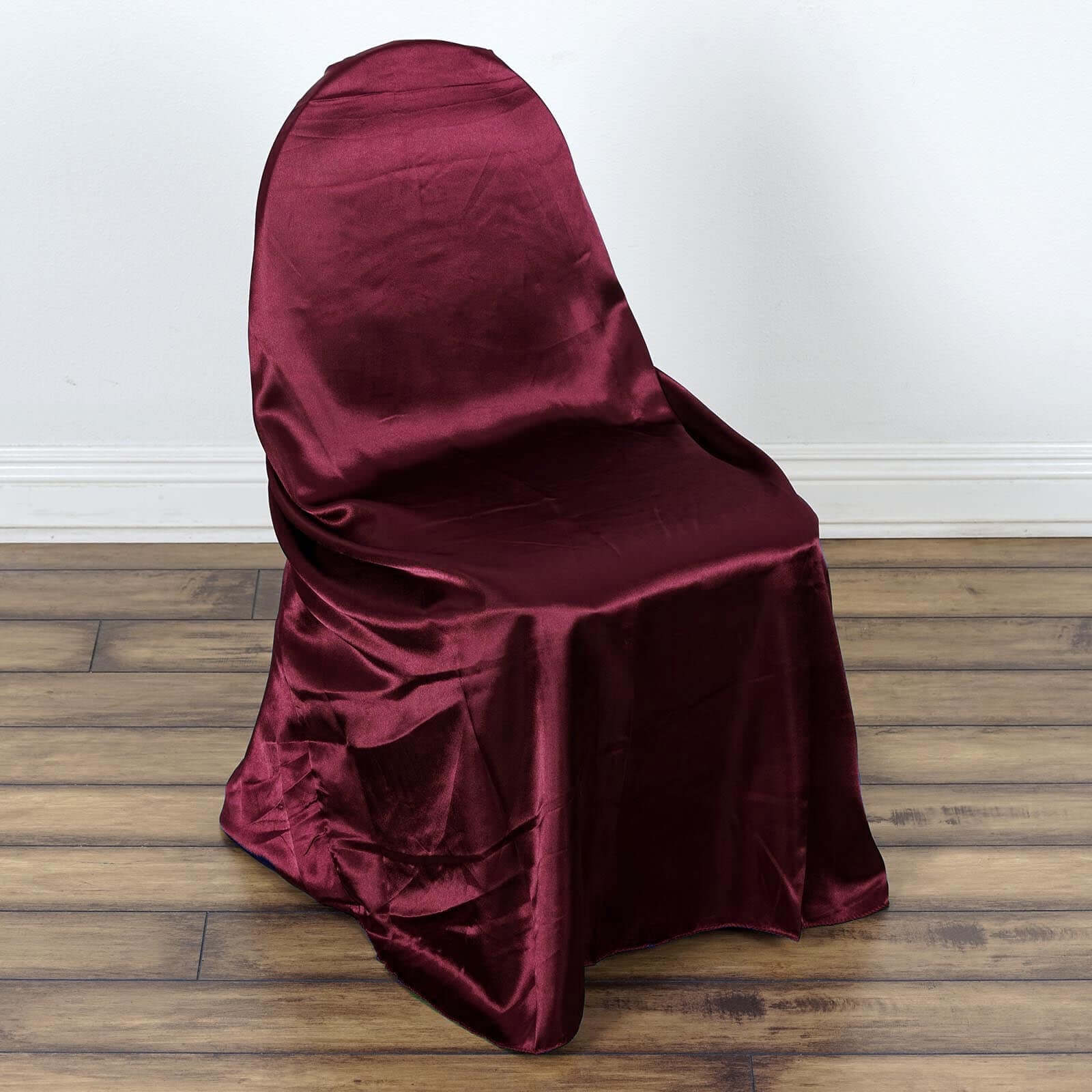Burgundy Satin Self-Tie Chair Cover - Universal Design for Folding, Dining & Banquet Chairs