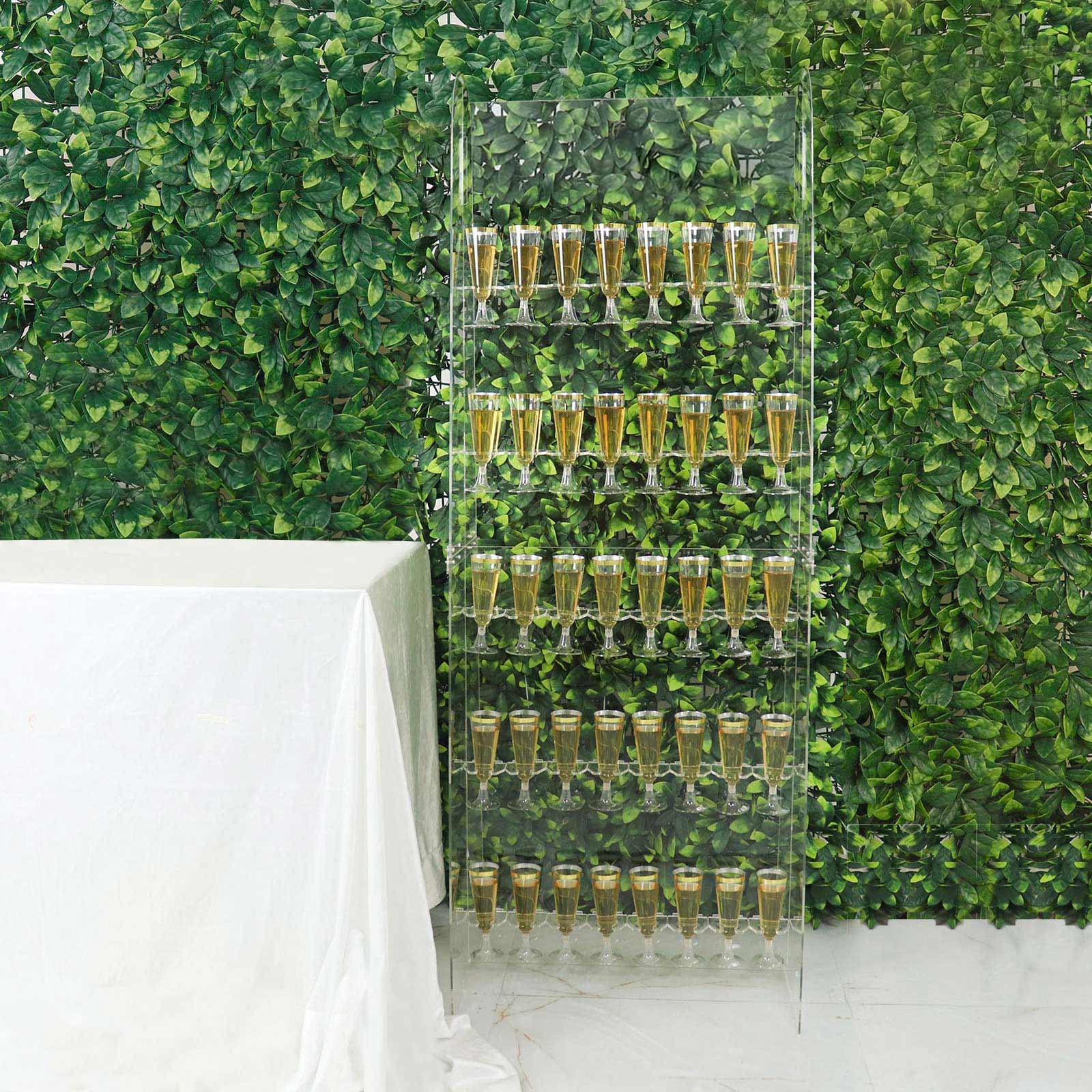 5-Foot Clear 5-Tier Acrylic Champagne Wall Glass Holder for 40 Stemware, Ideal for Classy Events