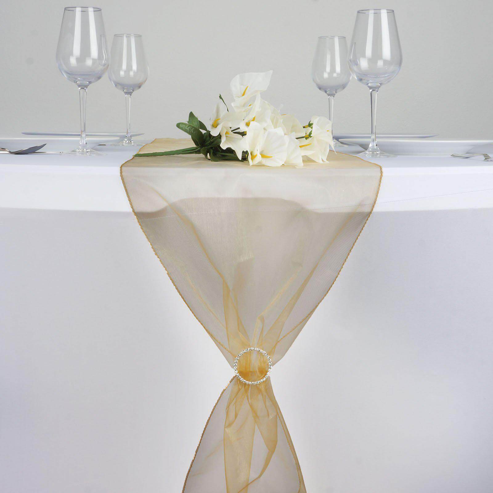10-Piece Set of Gold Sheer Nylon Organza Table Runners, Ideal for Weddings