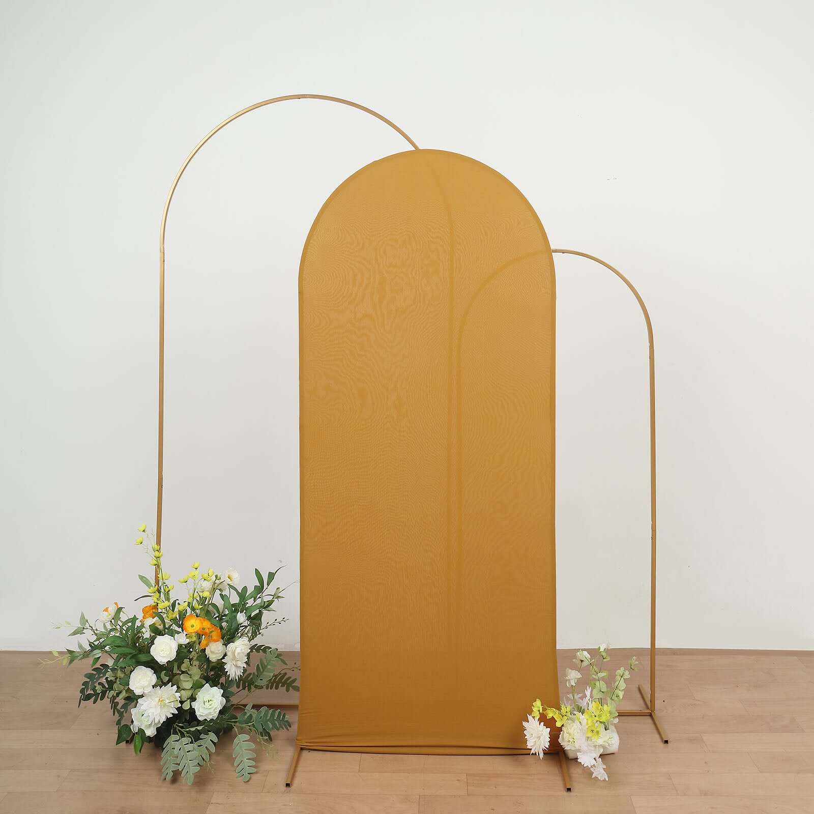 Exclusive 6ft Matte Gold Spandex Fitted Cover for Round Top Wedding Arch - Ideal Decor!