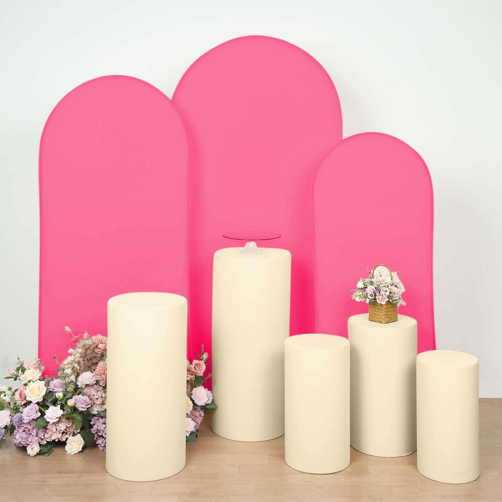 Hot Deal! Set of 5 Stretchable Beige Spandex Cylinder Pedestal Stand Covers, 160 GSM
