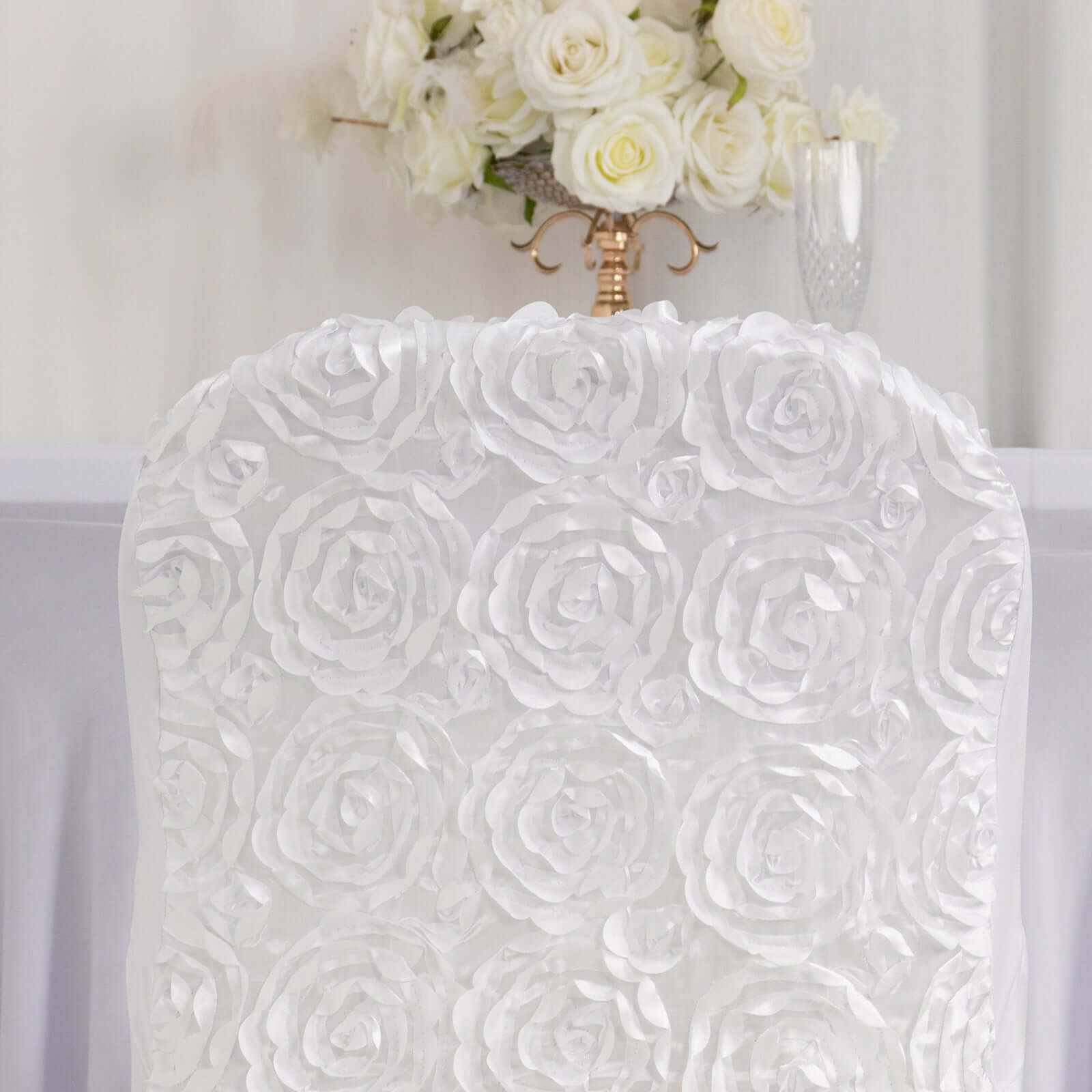 Premium White Spandex Slipcover for Folding Chairs with Satin Rosette Design - Ideal for Classy Events