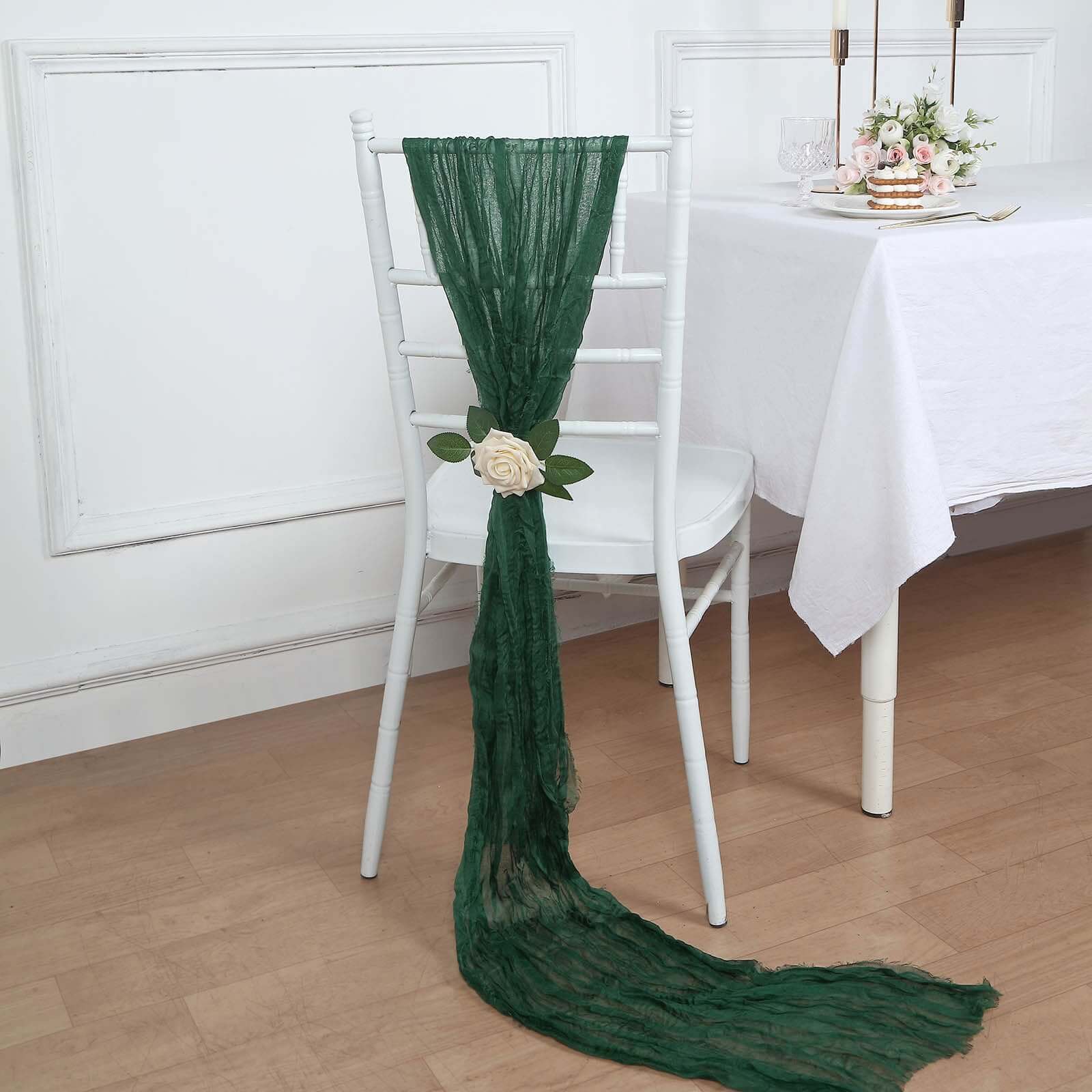 5-Pack Hunter Emerald Green Cheesecloth Chair Sashes - Ideal Boho Decor