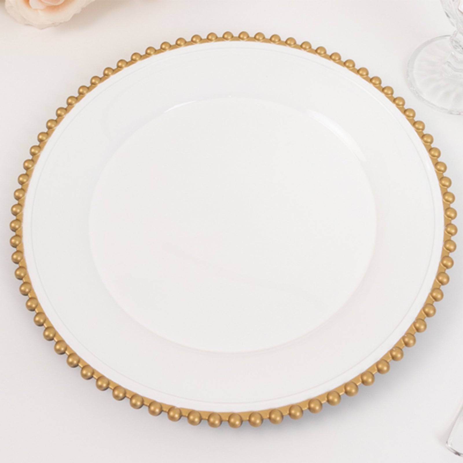 Hot Deal! 6-Pack 13-Inch White Acrylic Round Charger Plates with Gold Beaded Rim for Dinner Party