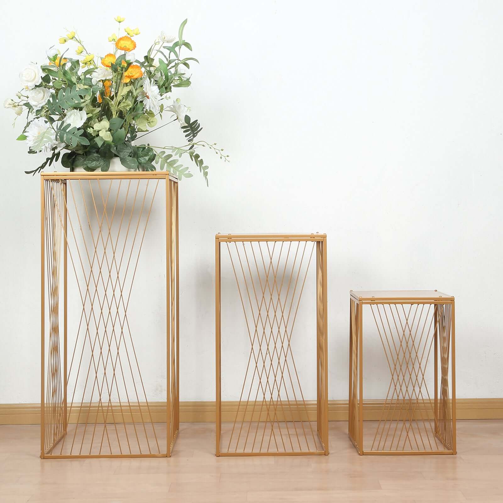 Special Offer! Set of 3 Gold Metal Rectangular Nesting Plant and Dessert Display Stands