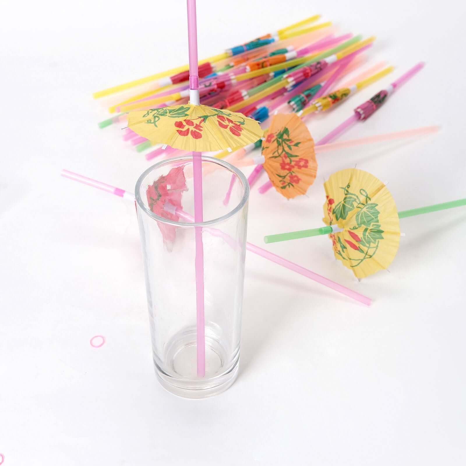 50-Pack Multi-Colored Disposable Umbrella Straws - Perfect for Tropical Parties