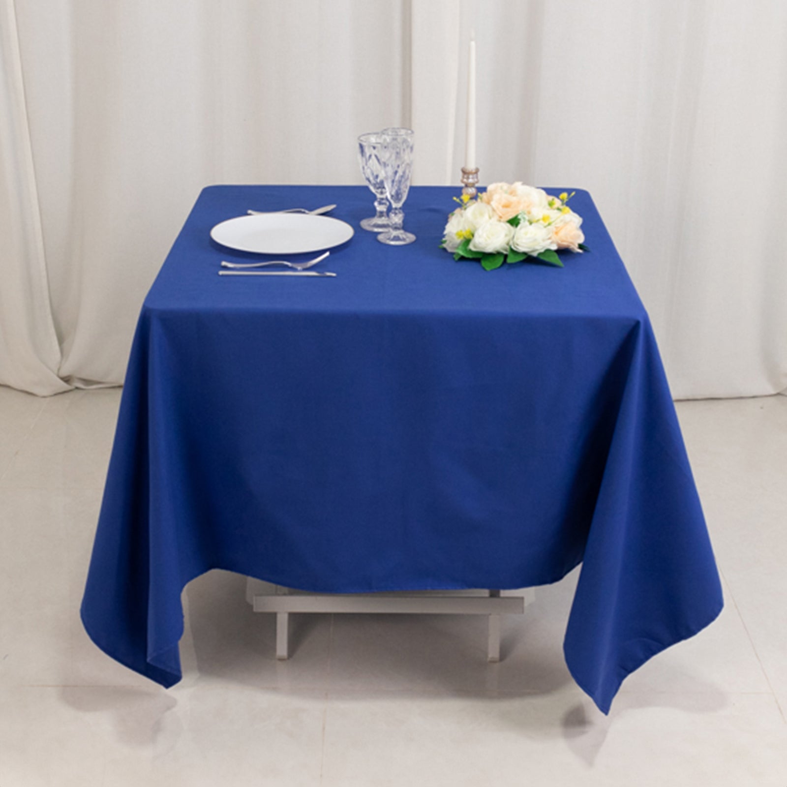 Wrinkle-Resistant Royal Blue 70x70 Square Cotton Blend Tablecloth