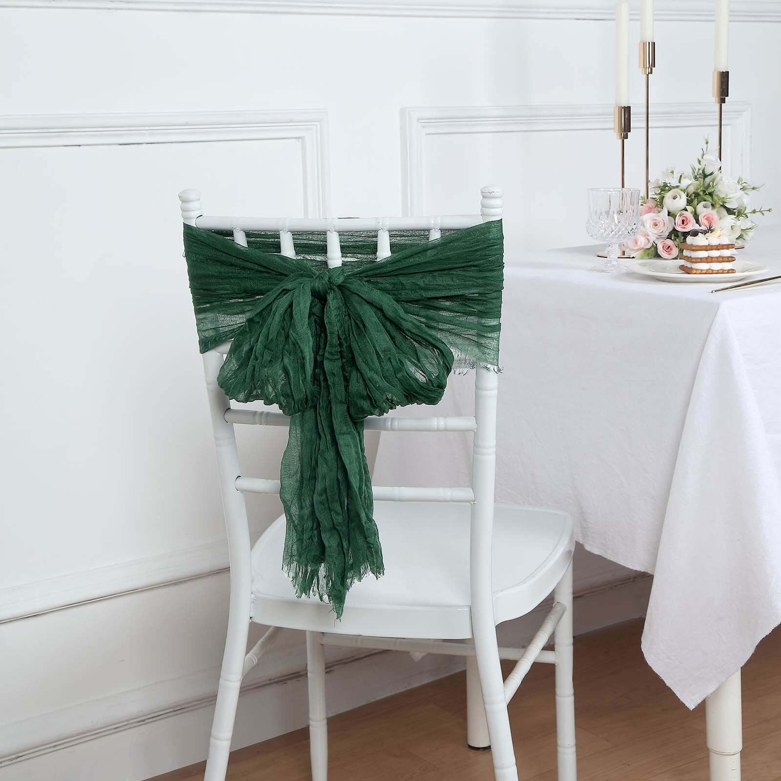 5-Pack Hunter Emerald Green Cheesecloth Chair Sashes - Ideal Boho Decor