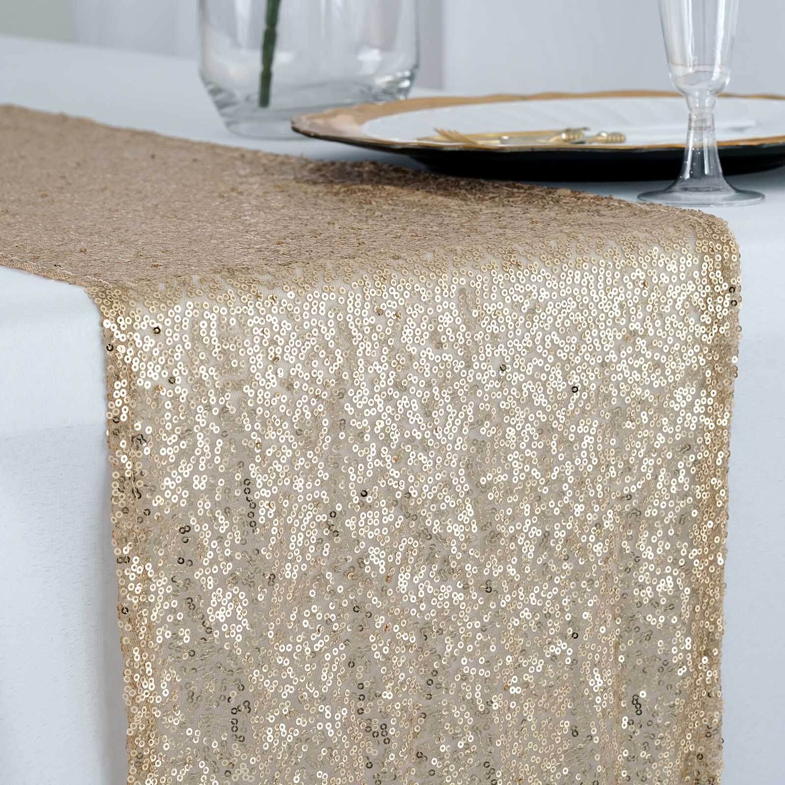 Champagne Sequin Table Runner with Glittering 12x108 Design