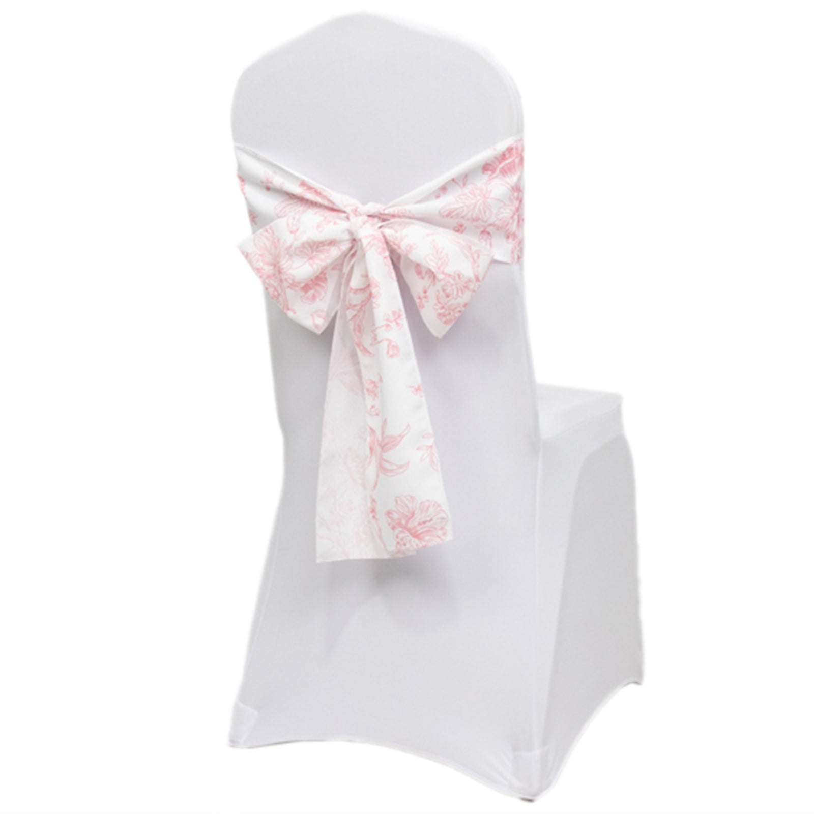 Hot Sale! Wrinkle-Resistant & Durable Polyester Chair Sashes in White/Pink French Toile Floral Design, 6x108