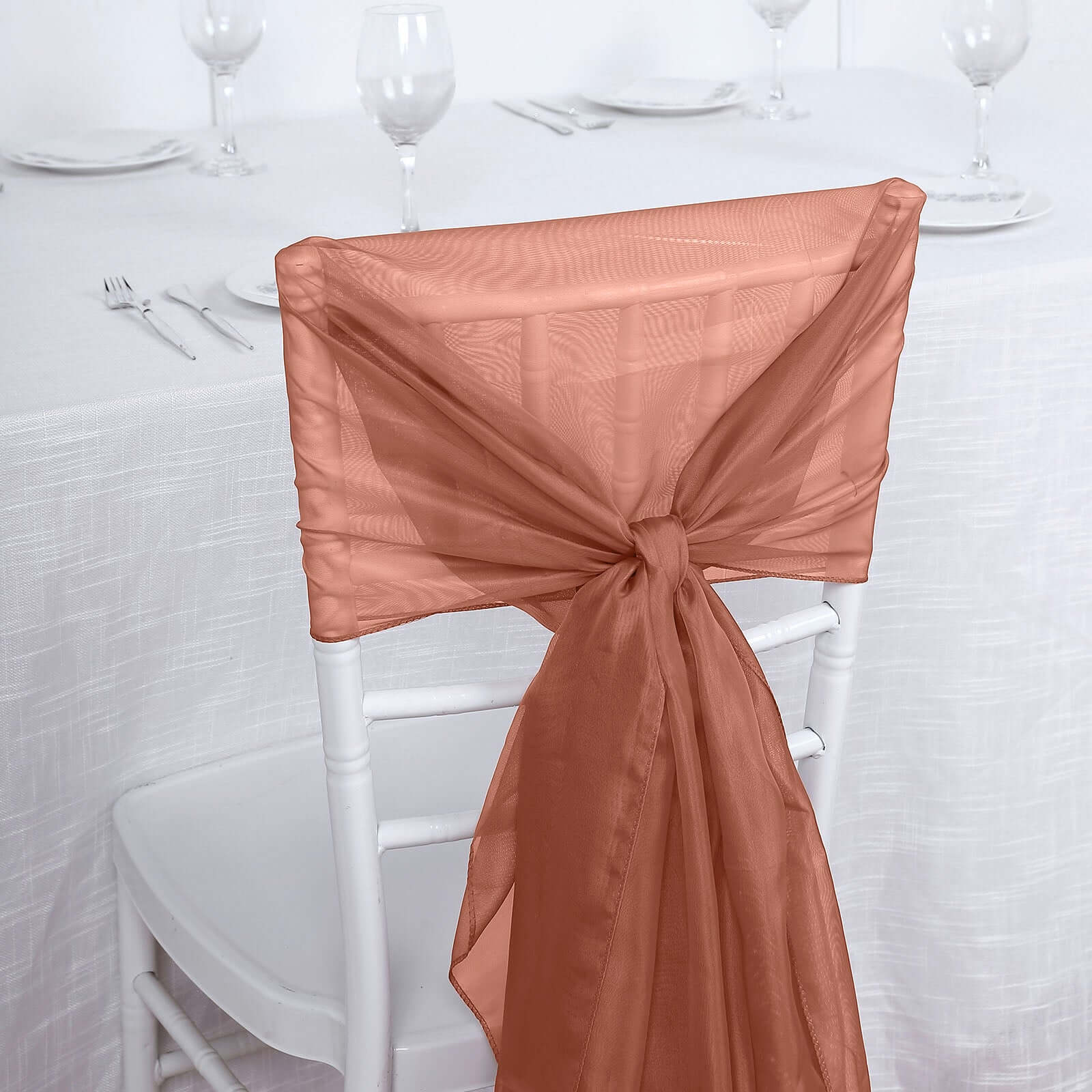 5-Pack Premium Chiffon Chair Decorations - Soft & Light Terracotta (Rust) Sashes, Great Value!