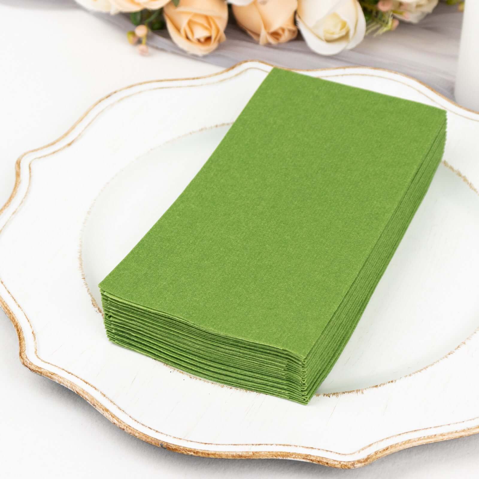 20-Pack Disposable Olive Green Airlaid Guest Towels - Linen-Like, Highly Absorbent Napkins
