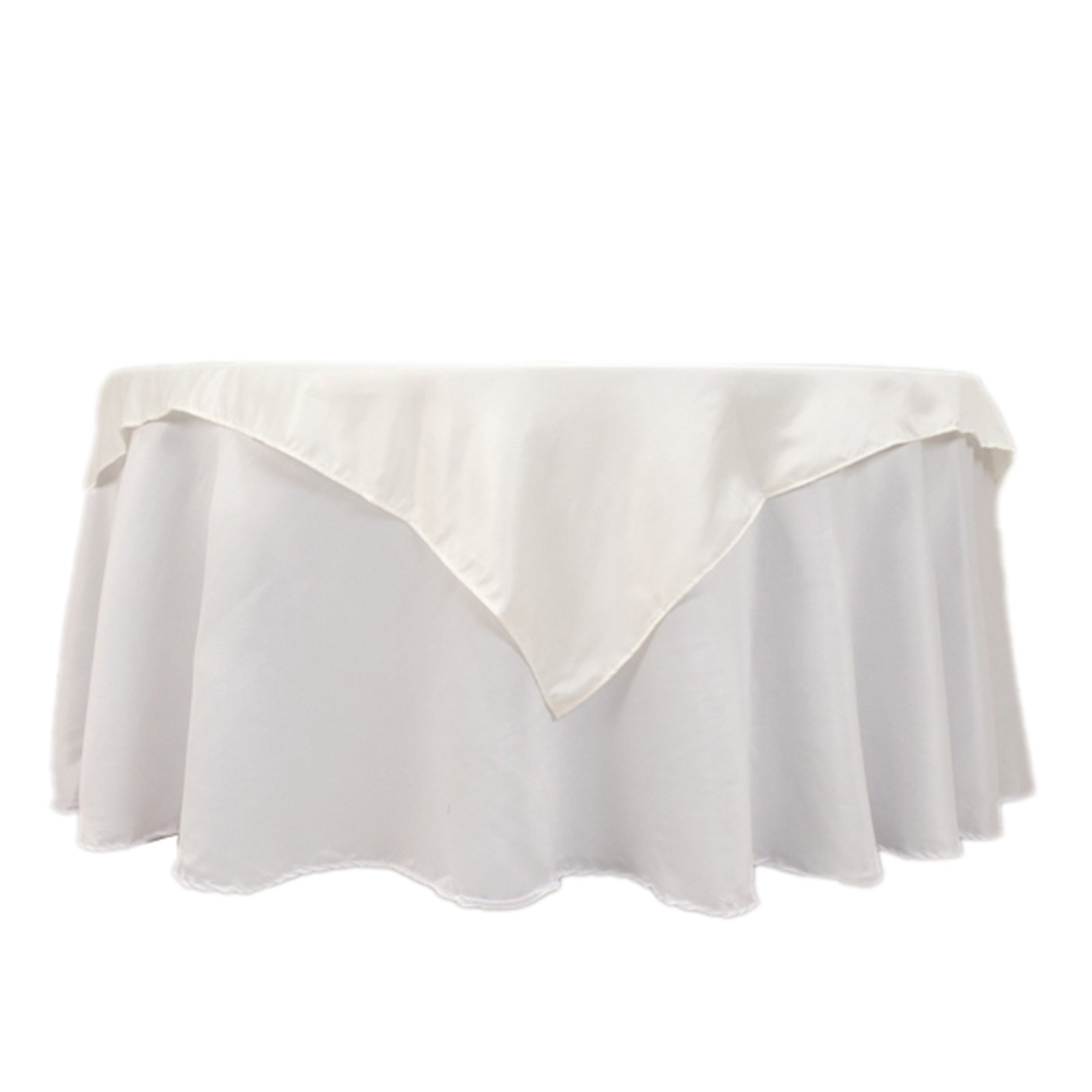 Ivory 54x54 Lamour Satin Square Table Overlay - Durable Silk-Like Table Cover