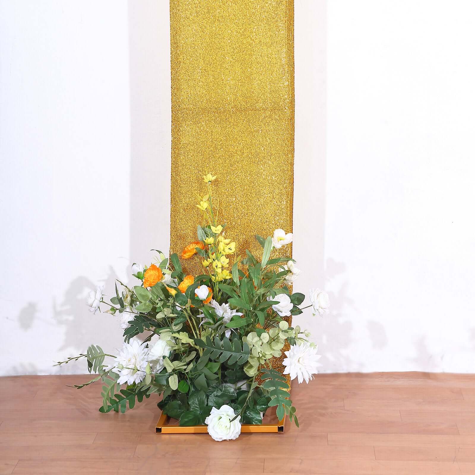 8ft Double-Sided Gold Shimmer Tinsel Spandex U-Shaped Wedding Arch Slipcover