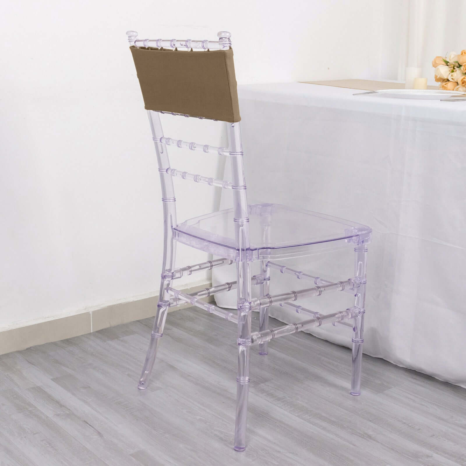 5-Pack Taupe Stretch Spandex Chair Sashes - Heavy Duty & Fitted