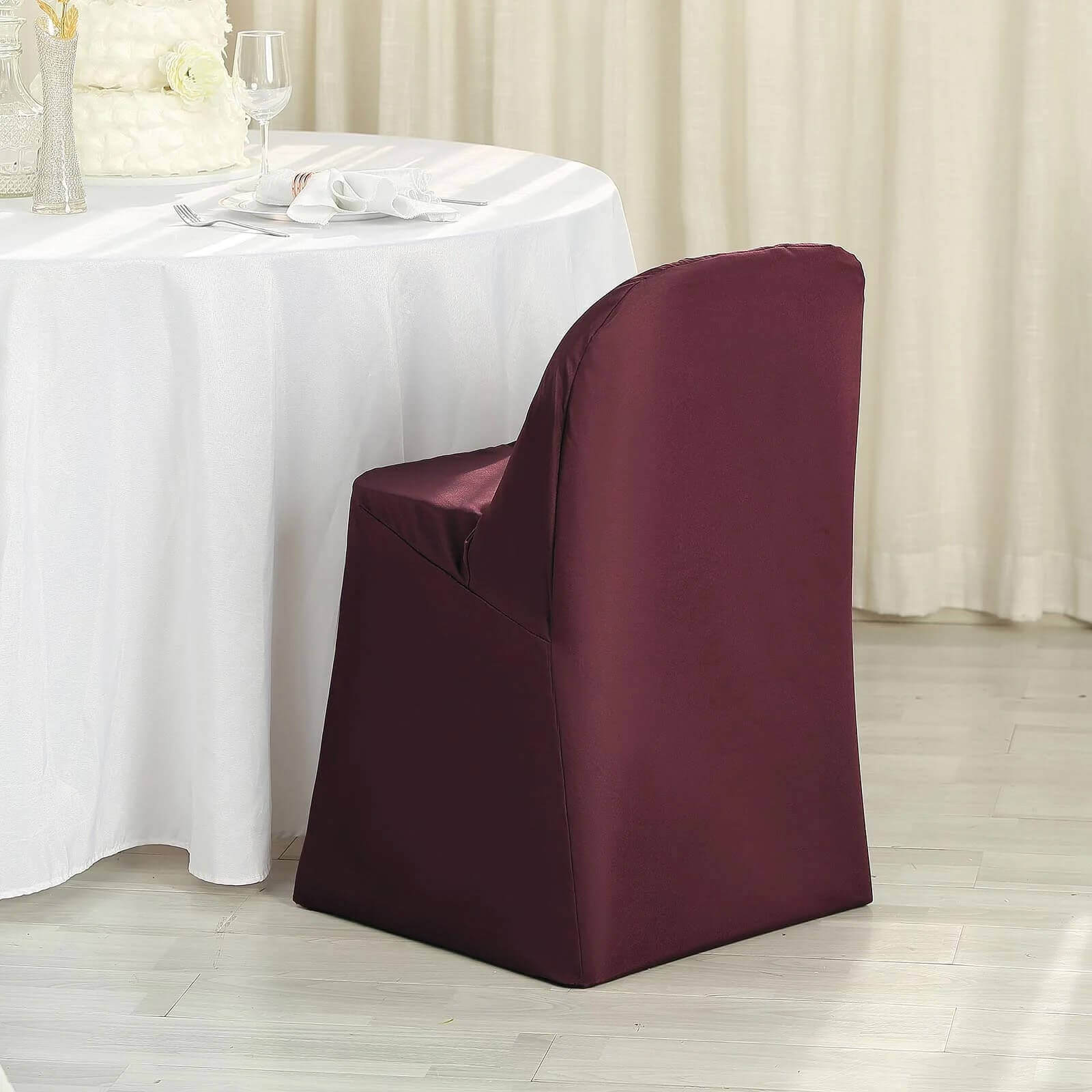 10-Piece Wrinkle-Free, Stain-Resistant Burgundy Polyester Slip-On Chair Covers for Folding Chairs