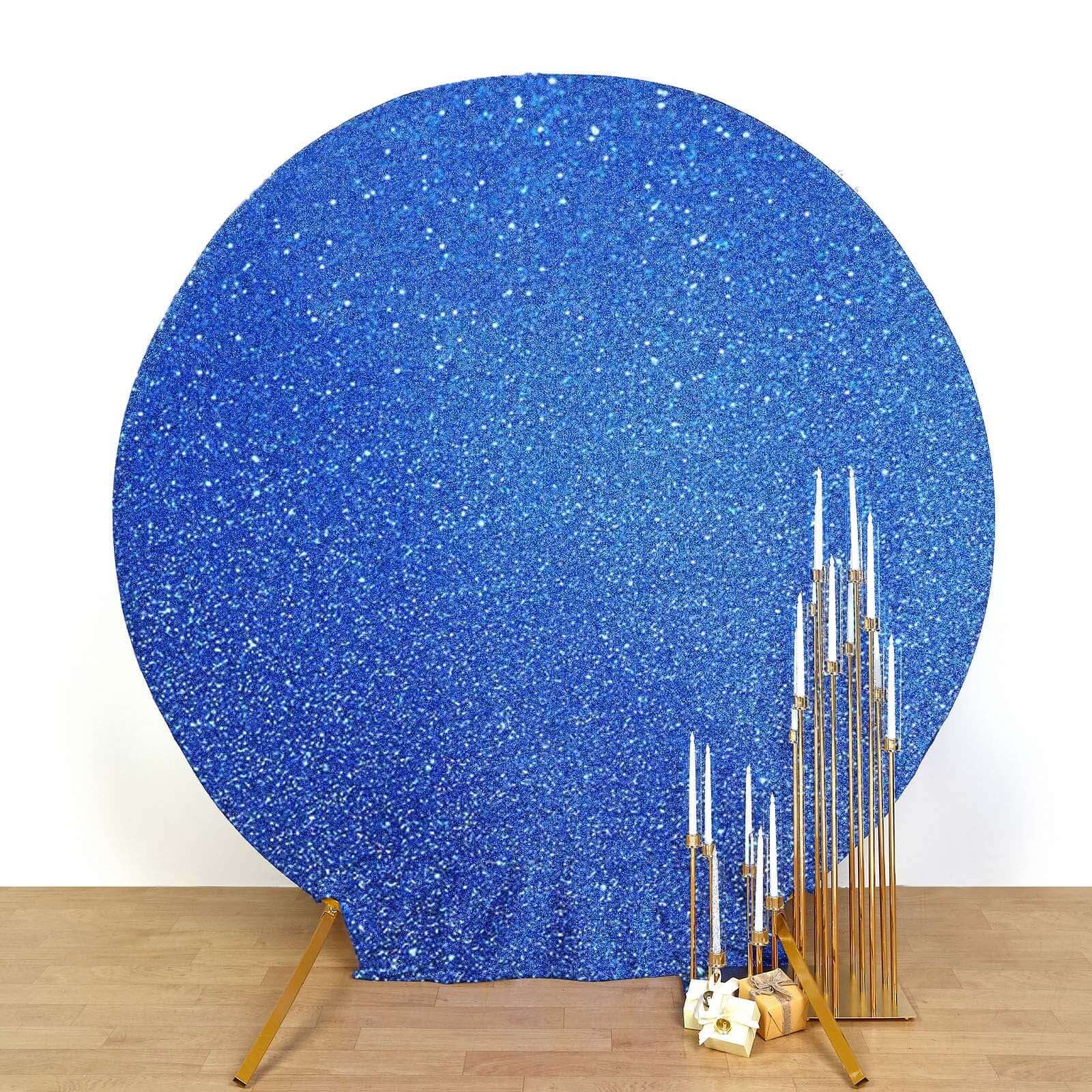 7.5ft Royal Blue Metallic Shimmer Tinsel Spandex Double-Sided Wedding Arch Cover - Ideal Photo Backdrop