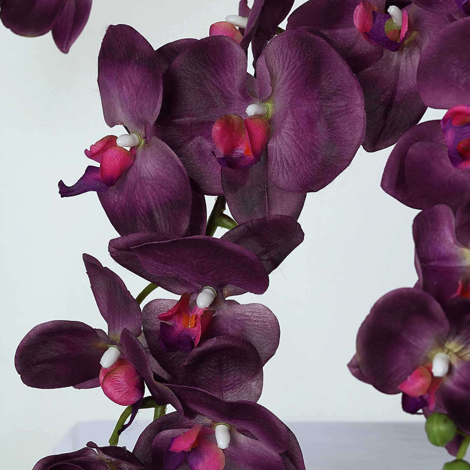 Hot Sale! 2 Stems 40-Inch Tall Eggplant-Colored Artificial Silk Orchid Flower Bouquets for Decor
