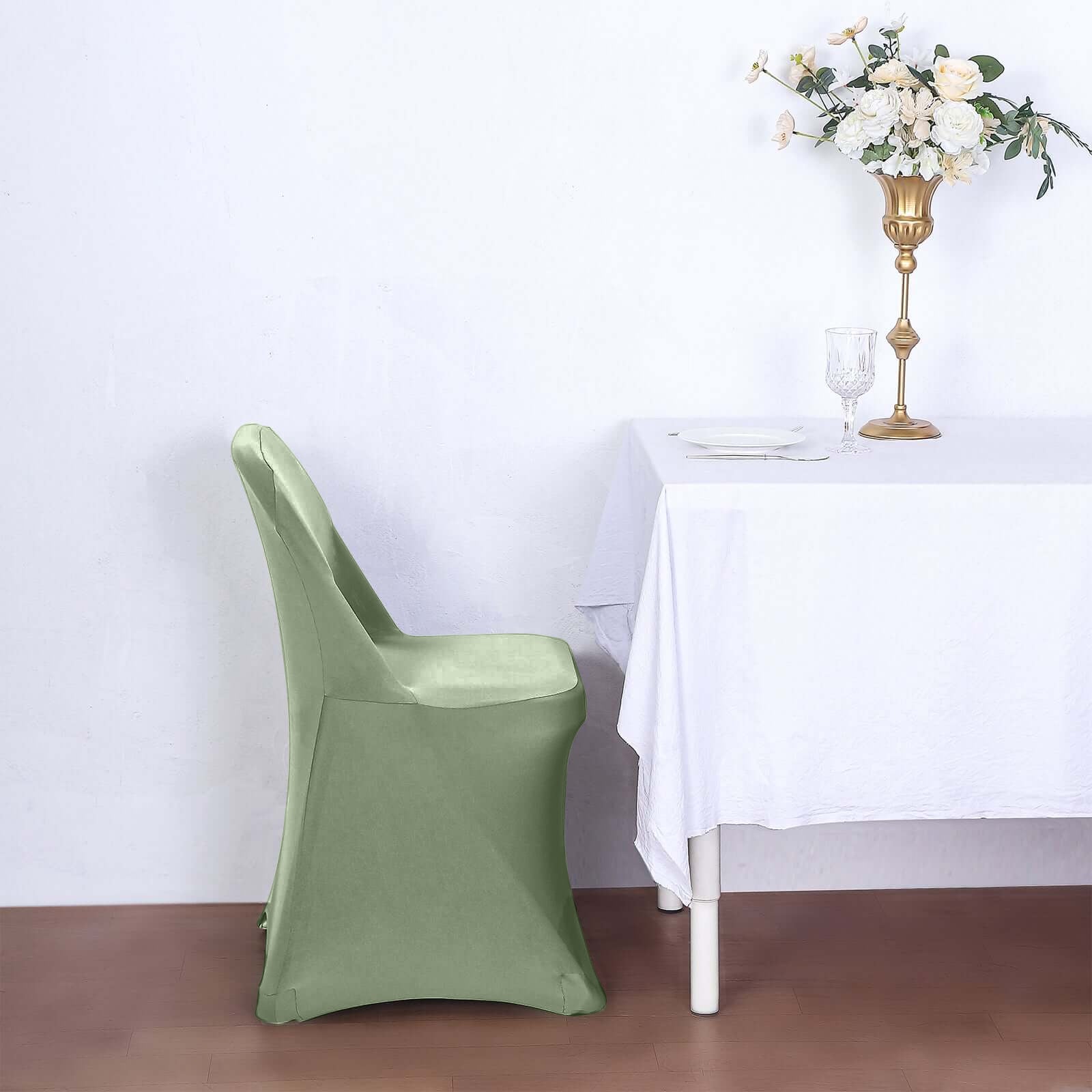 Discount! Reusable & Wrinkle-Resistant 160GSM Spandex Folding Chair Cover in Dusty Sage Green