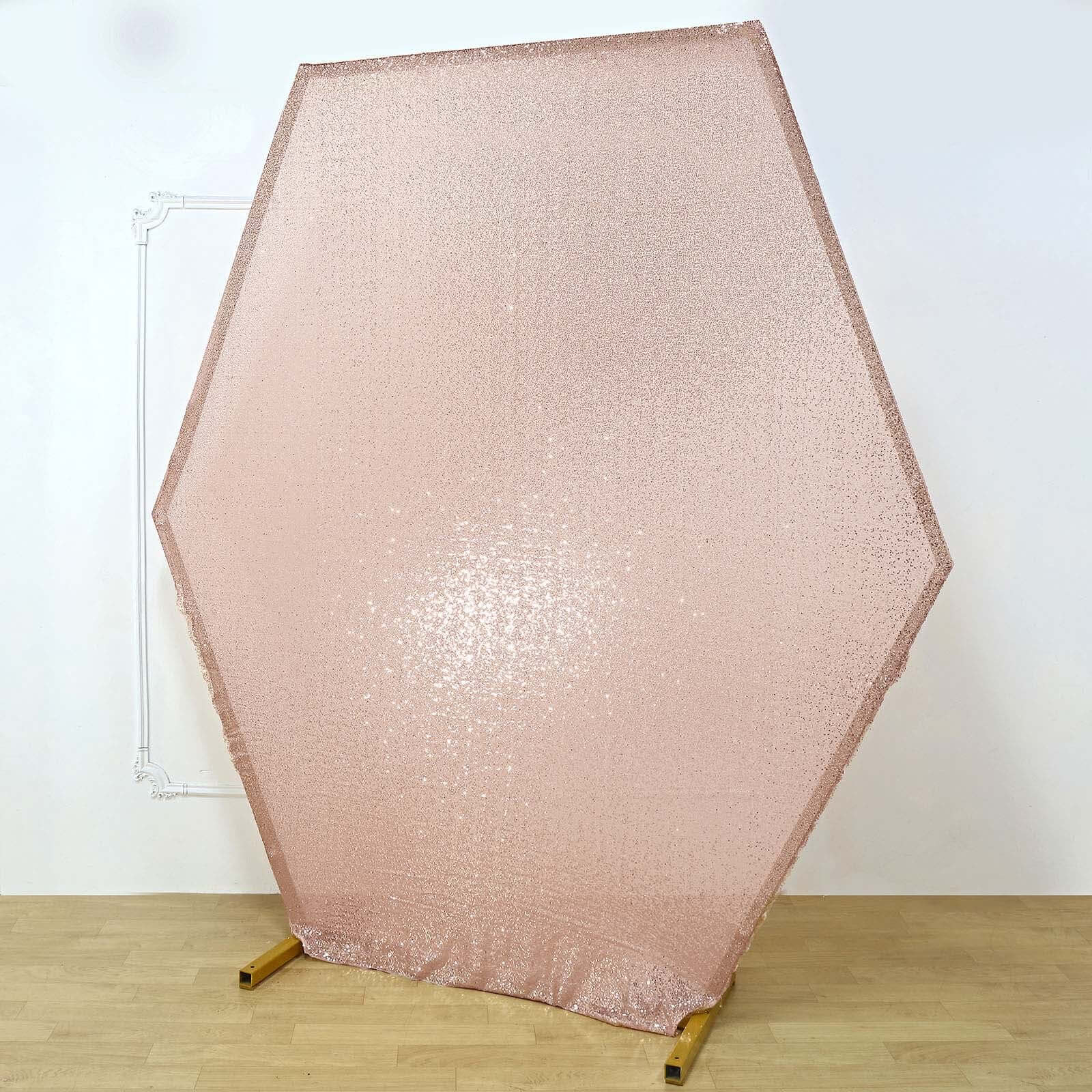 8ft x 7ft Rose Gold Shiny Double-Sided Sequin Cover for Hexagon Wedding Arch Stand