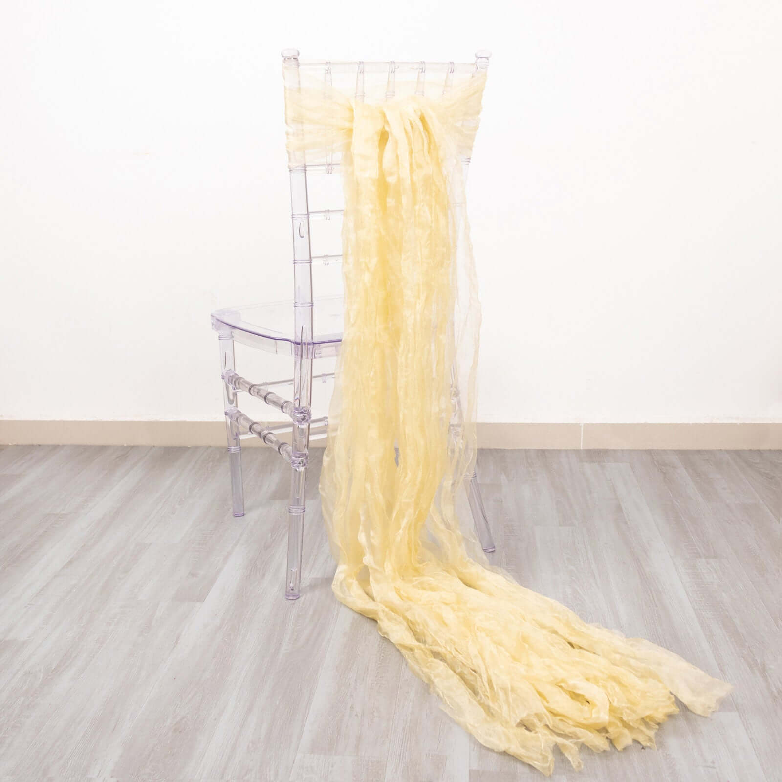 5-Pack Champagne Crinkled Organza Chair Sashes with Shimmer Chiffon Layers - Elegant Sheer Decor