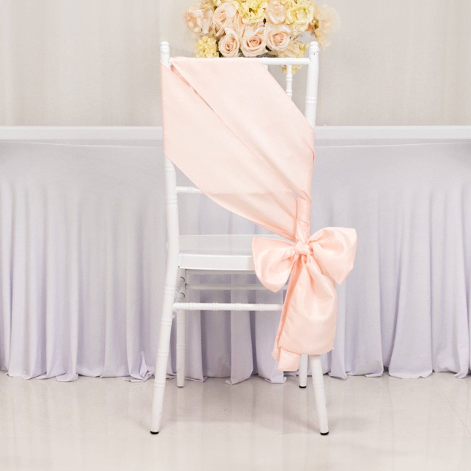 5-Piece Set of Blush Lamour Satin 6x106 Chair Sashes - Reusable Decorative Bows