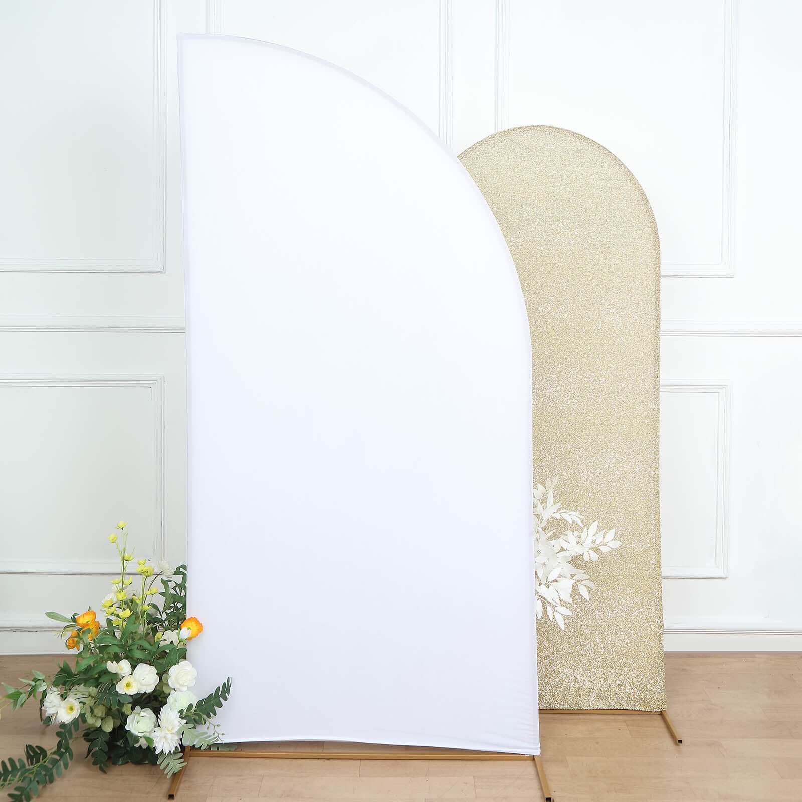 7ft Matte White Spandex Custom-Fit Double-Sided Half Moon Wedding Arch Backdrop Cover