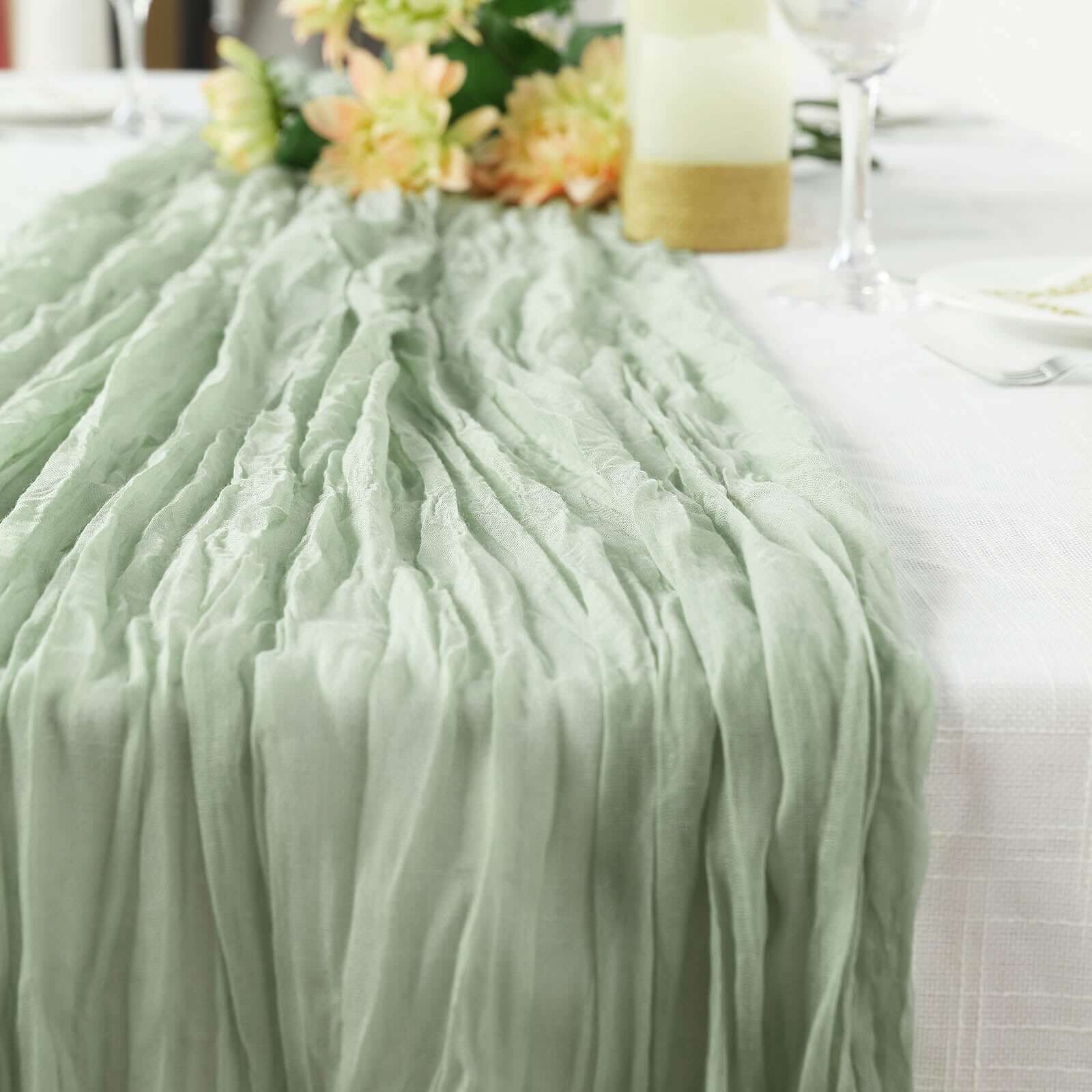 Hot Sale! Rustic Boho Style Sage Green Gauze Cheesecloth 10ft Table Runner for Weddings and Events